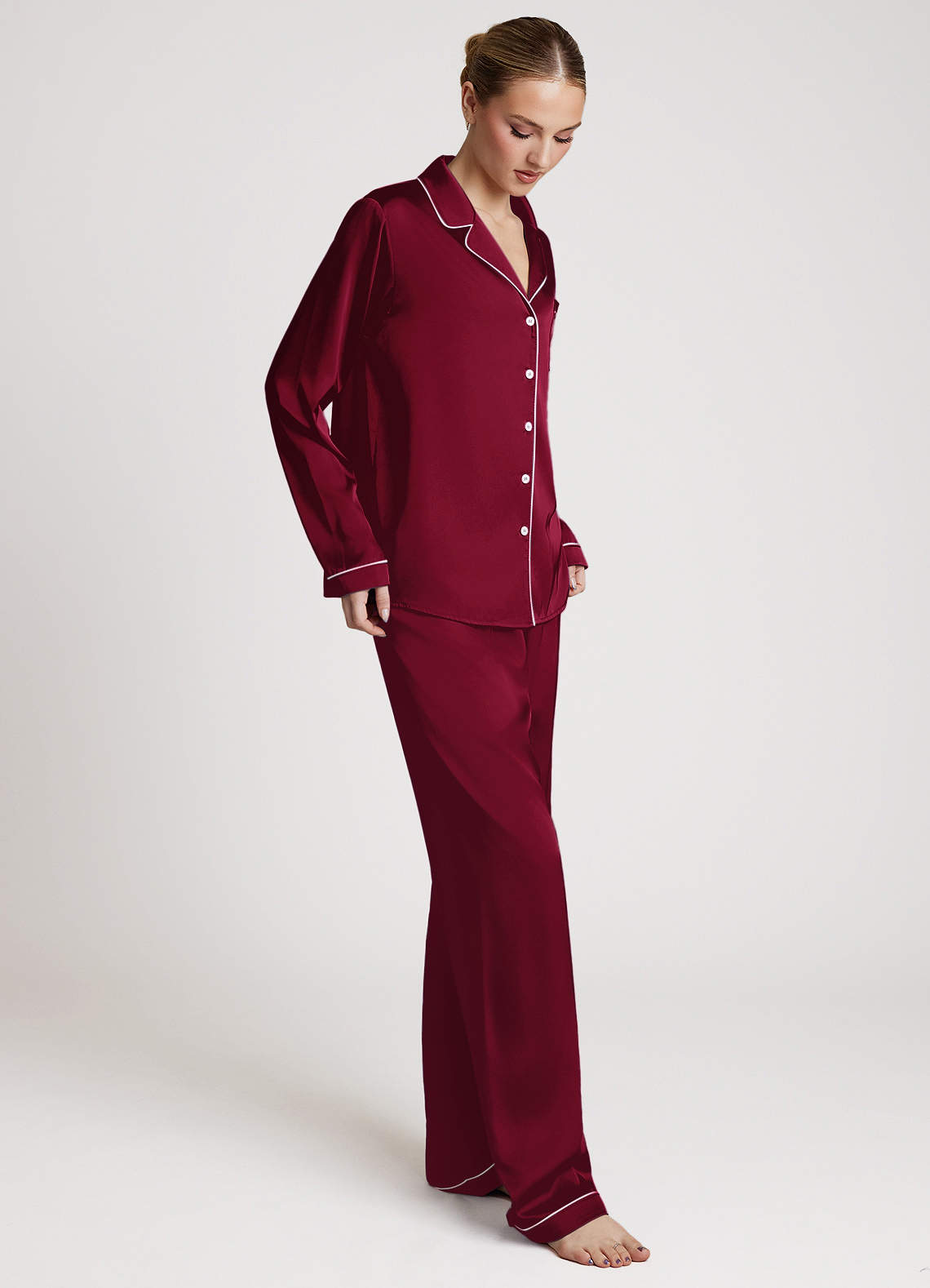 front Long Sleeves and Pants Satin PJ Set