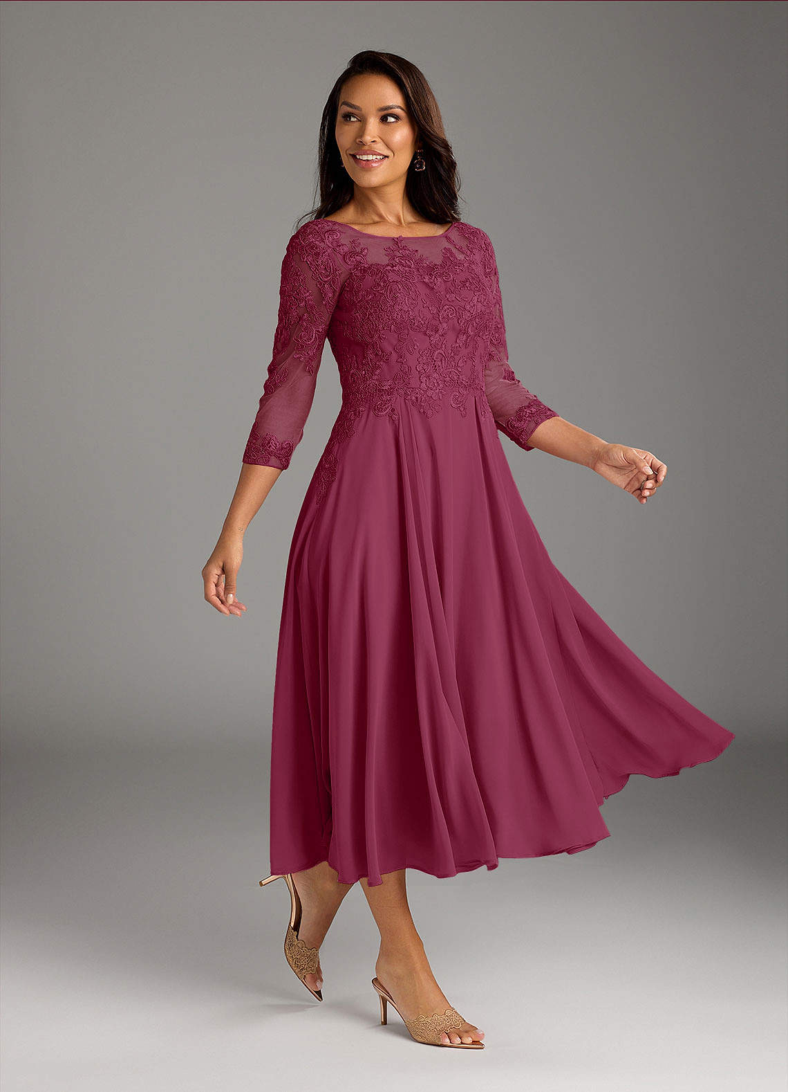Azazie Marge Mother of the Bride Dresses Mulberry A-Line Scoop Lace Chiffon Dress image1