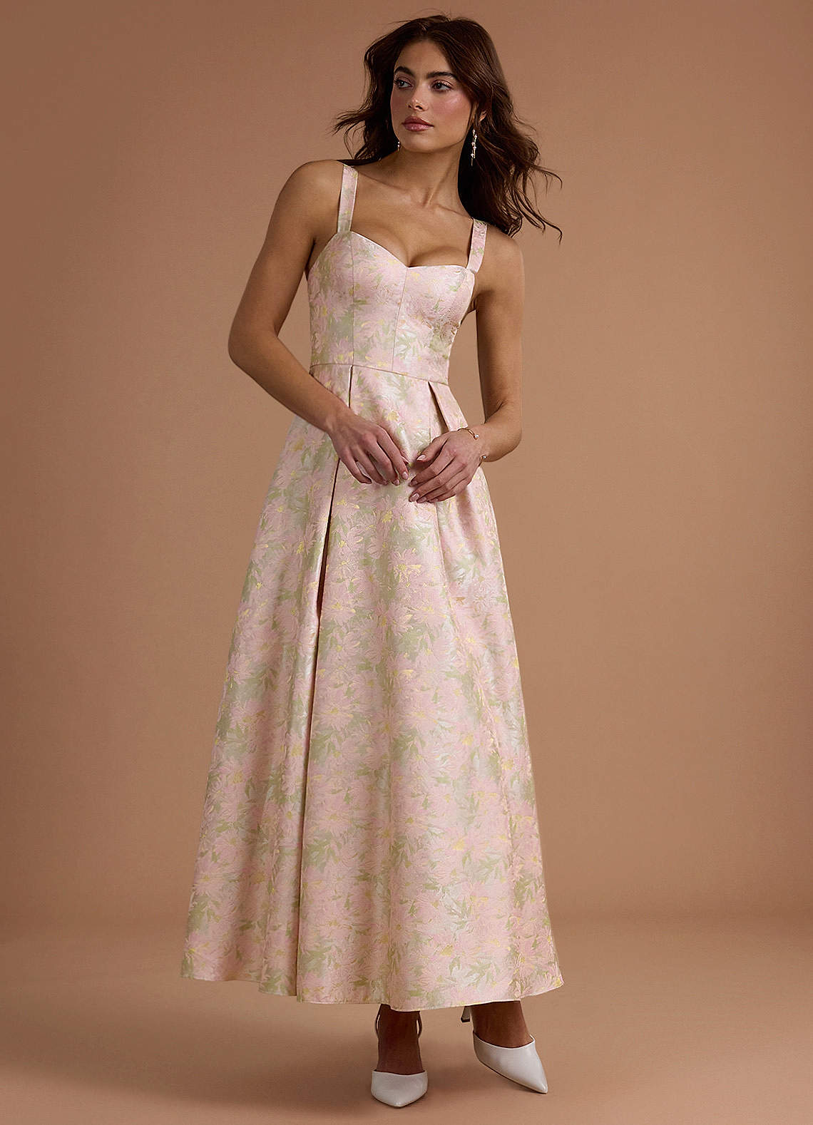 blush floral maxi dress Floral Print Maxi Dress in Blush With High Side Slit