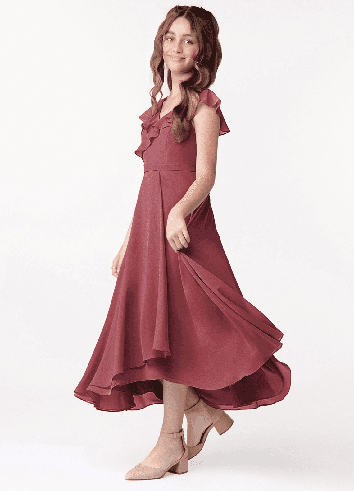 Azazie Posie Junior Merlot A-Line Ruched Chiffon Dress image1