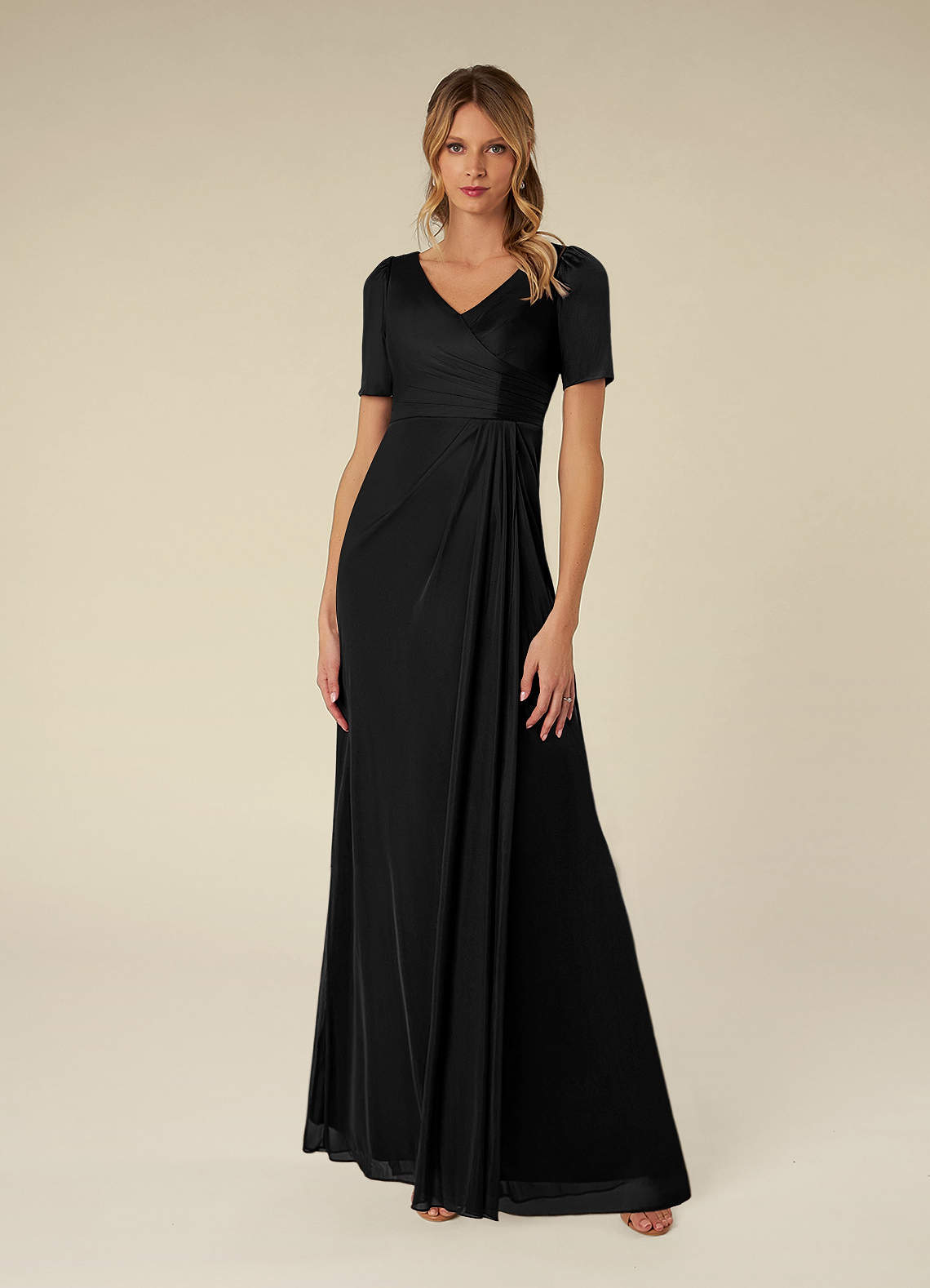 Azazie Bessie Kleider für die Brautmutter A-Linie Plissee Gittergewebe Kleid Schwarz image1