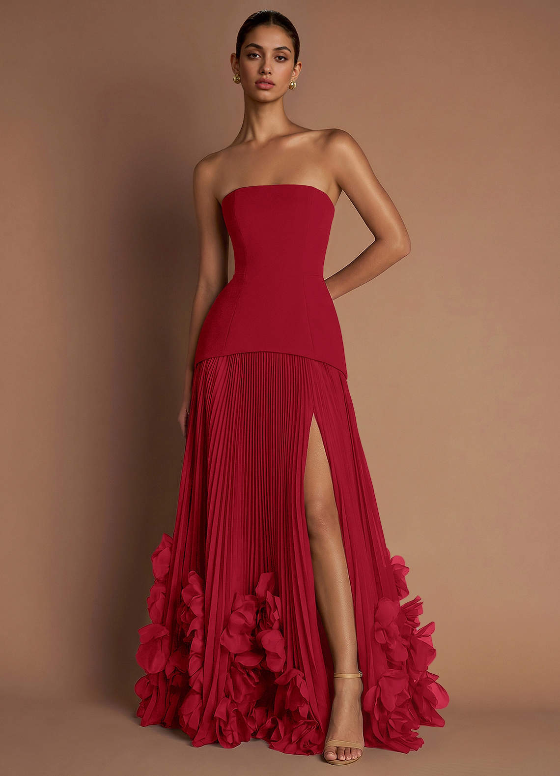 cherry red evening dress Asymmetrical Cherry Red Spaghetti Straps Pleats Wedding Guest Dress