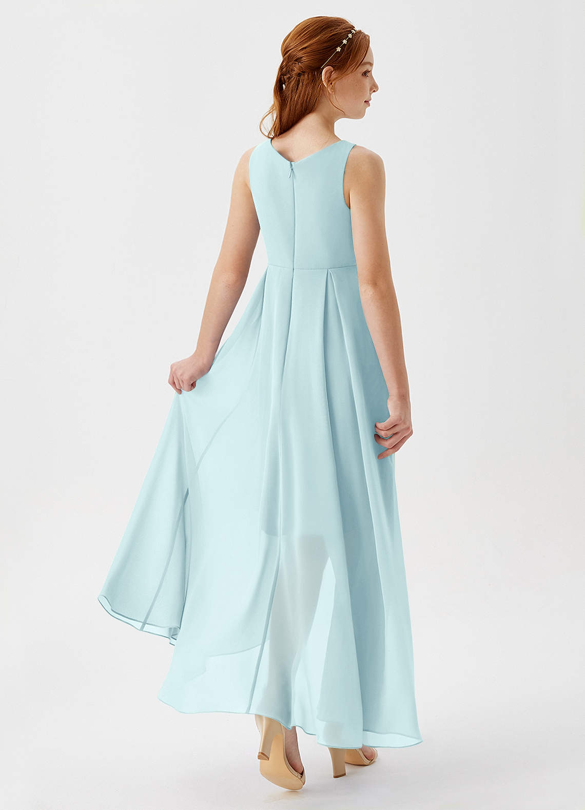 Azazie Lizette Junior Abito A-Line in Chiffon Plissettato Sea Glass image1