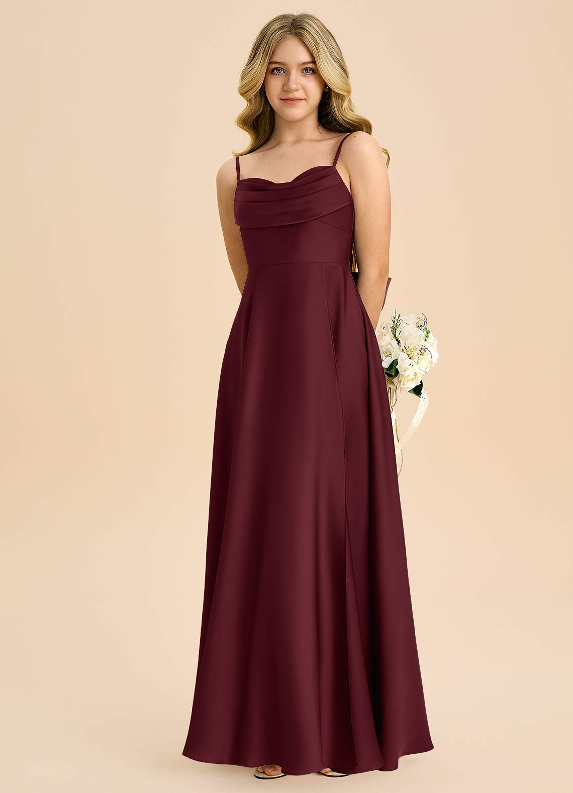 Azazie Bear Junior Cabernet A-Line Sweetheart Neckline Stretch Satin Dress image5