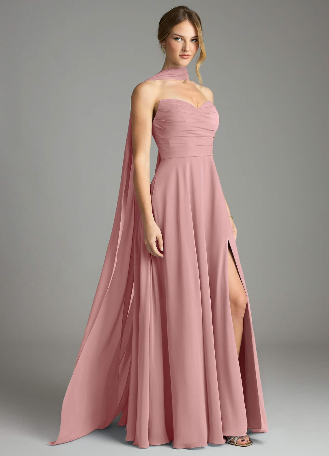 Azazie Ayla Abiti da Damigella Abito A-Line in Chiffon Scollo a Cuore Rosa Polverosa image1