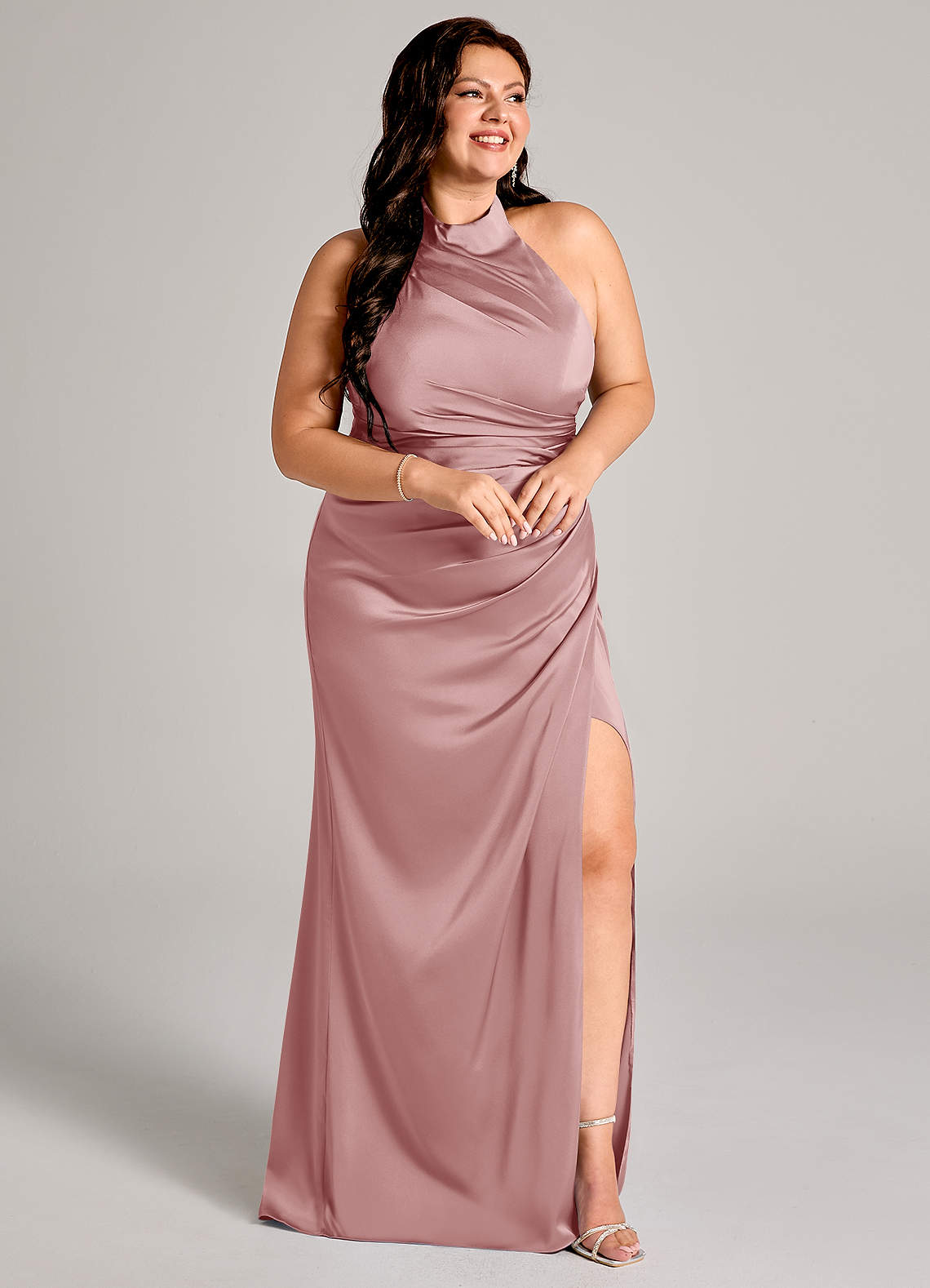 Azazie Jemma Bridesmaid Dresses Dusty Rose Sheath Pleated Stretch Satin Dress image7