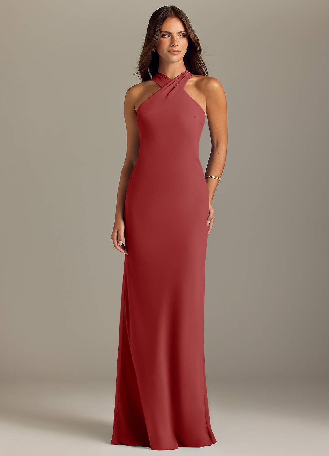 Azazie Doretta Bridesmaid Dresses Rust Mermaid Pleated Chiffon Dress image1