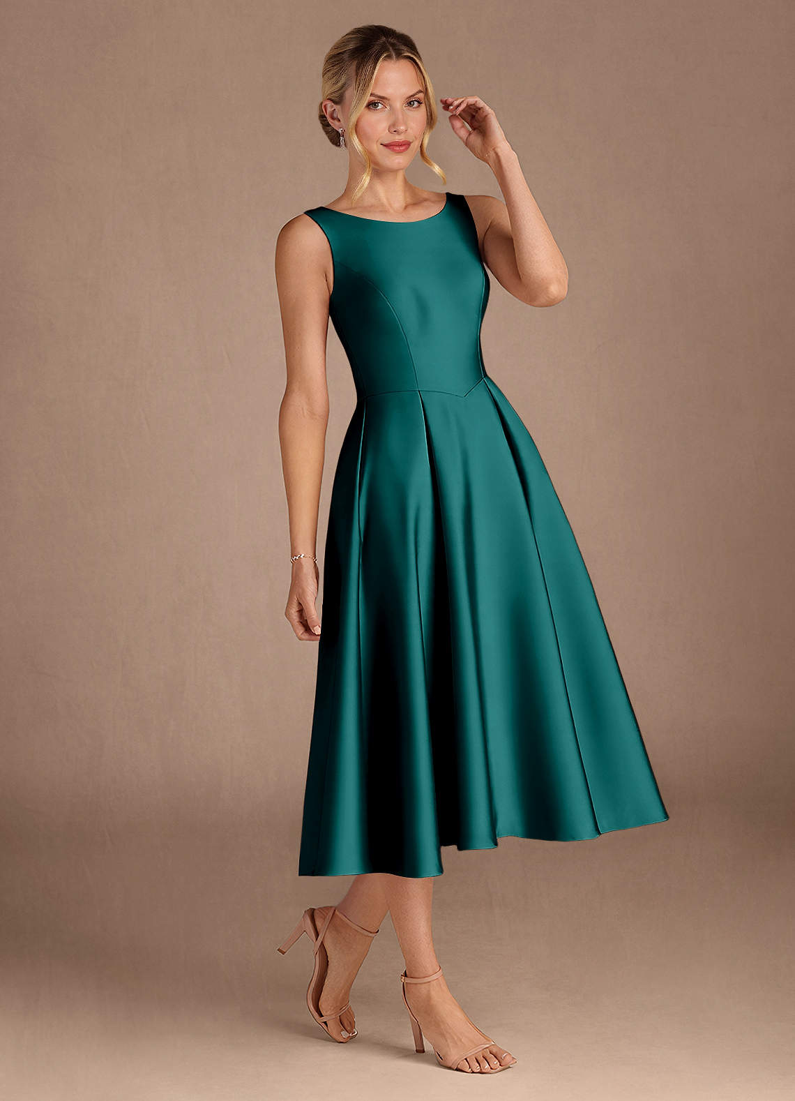 Azazie Fulton Peacock A-Line Pleated Stretch Satin Dress | Azazie