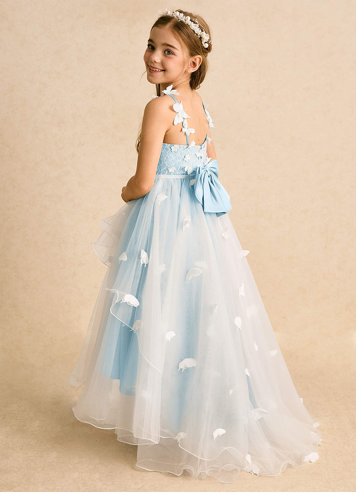 Azazie Darlina Ivory Sky Blue Ball-Gown Lace Tulle Dress | Azazie