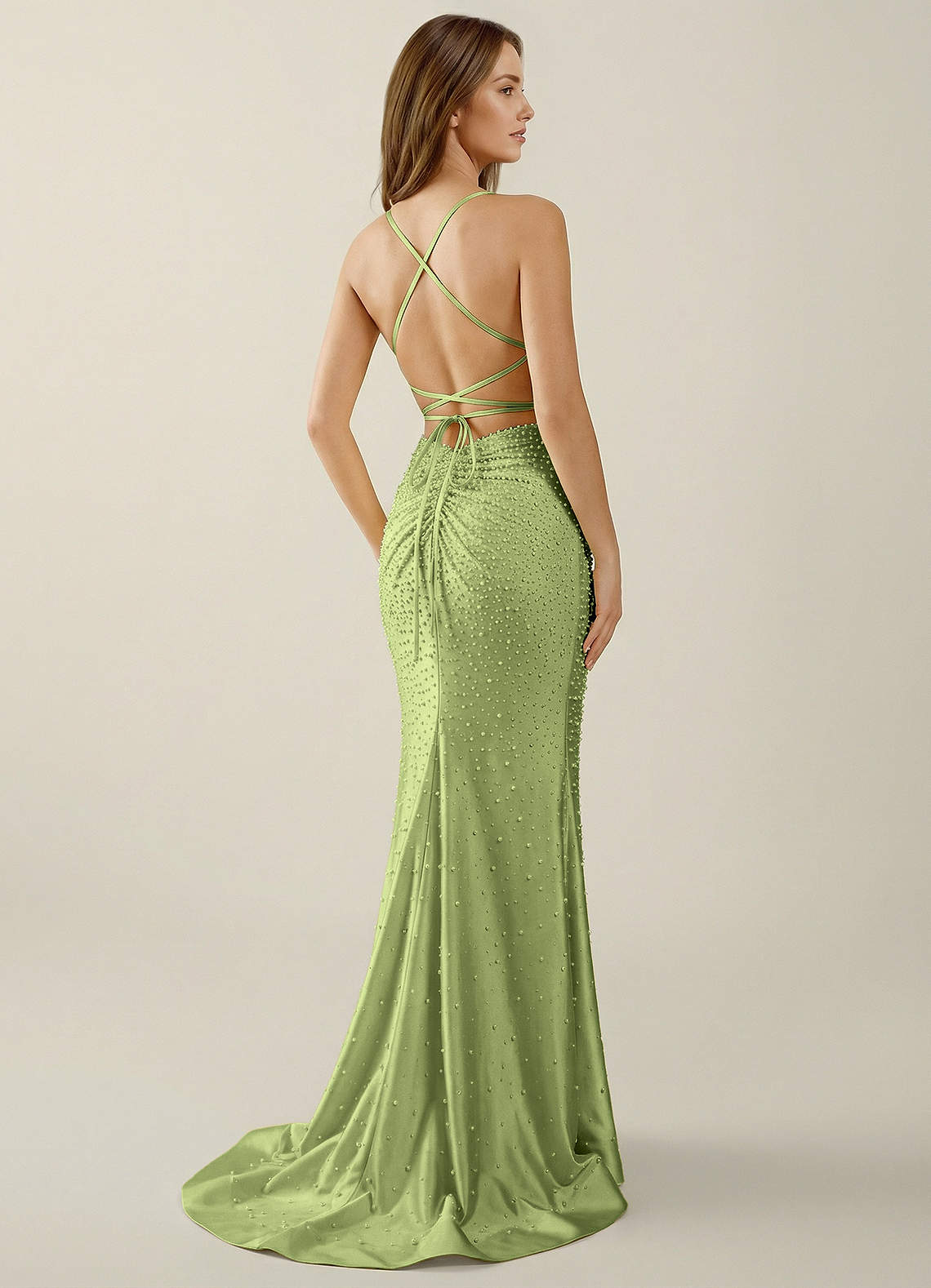 dusty green prom dress Azazie 2026 Lace Up Beading Mermaid Gown kaajal’s couture