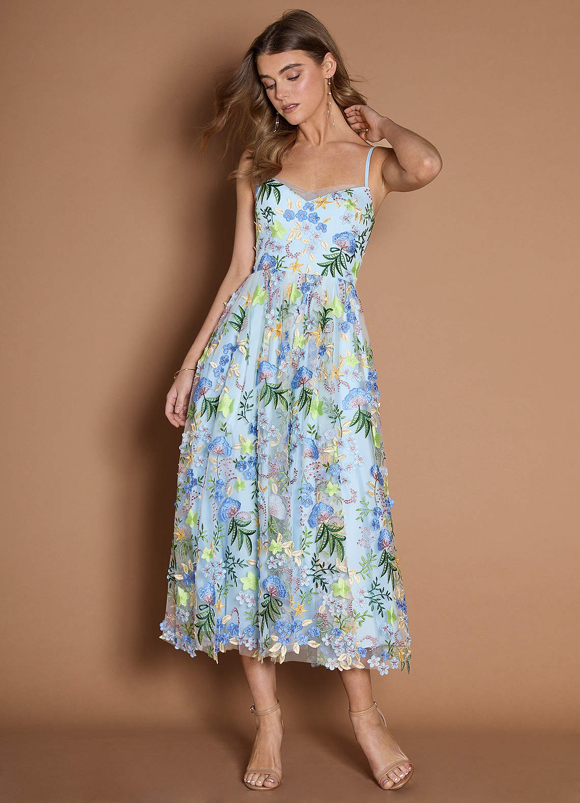 Sandy Sky Blue Multi Midi Dress Ready to Ship | Azazie
