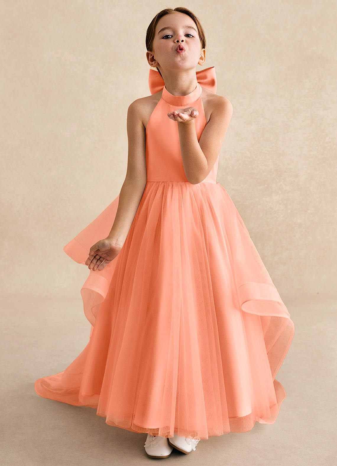 Azazie Bev Flower Girl Dresses Sunset A-Line Convertible Tulle Dress image3