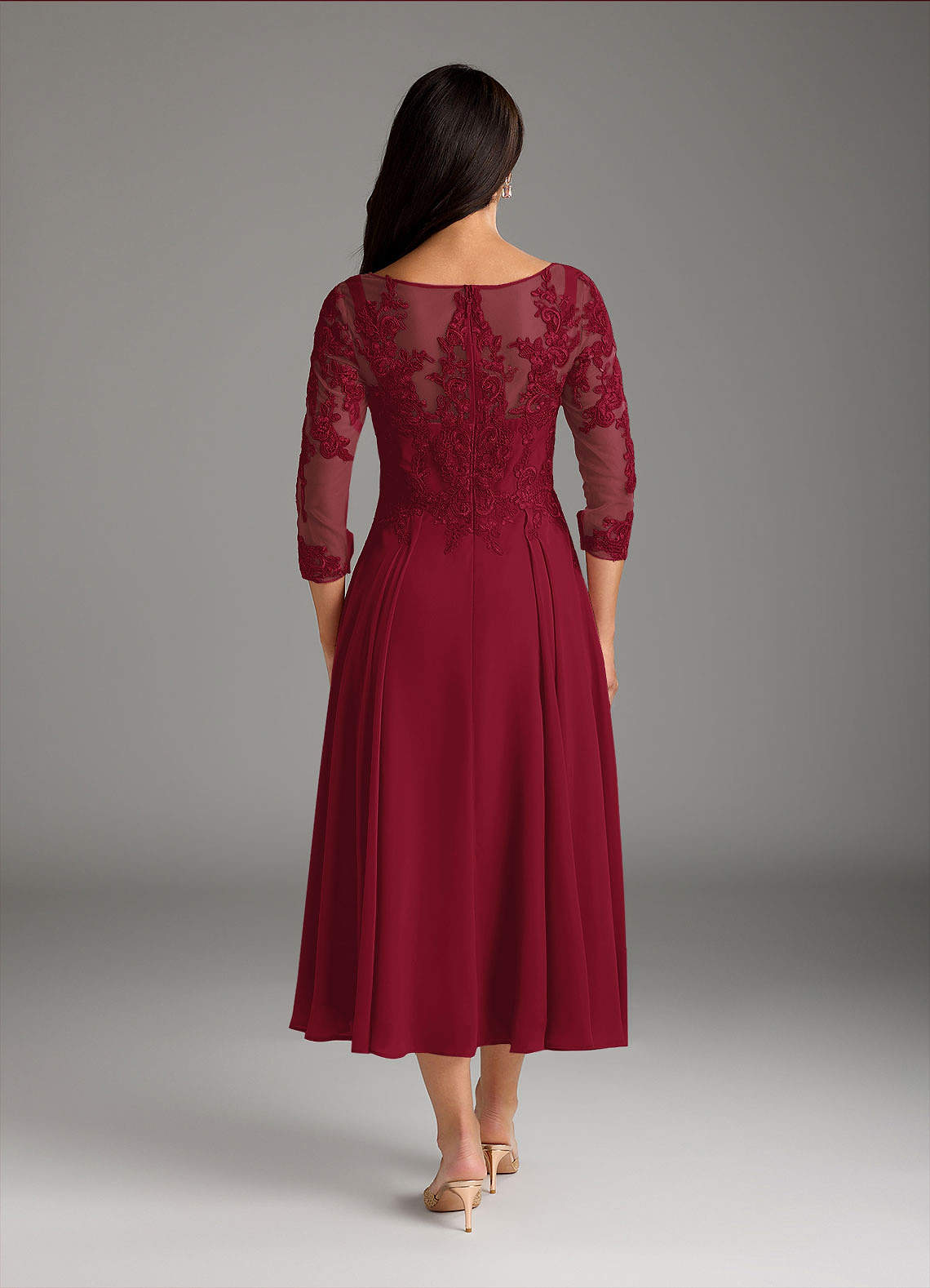 Azazie Marge Mother of the Bride Dresses Burgundy A-Line Scoop Lace Chiffon Dress image2