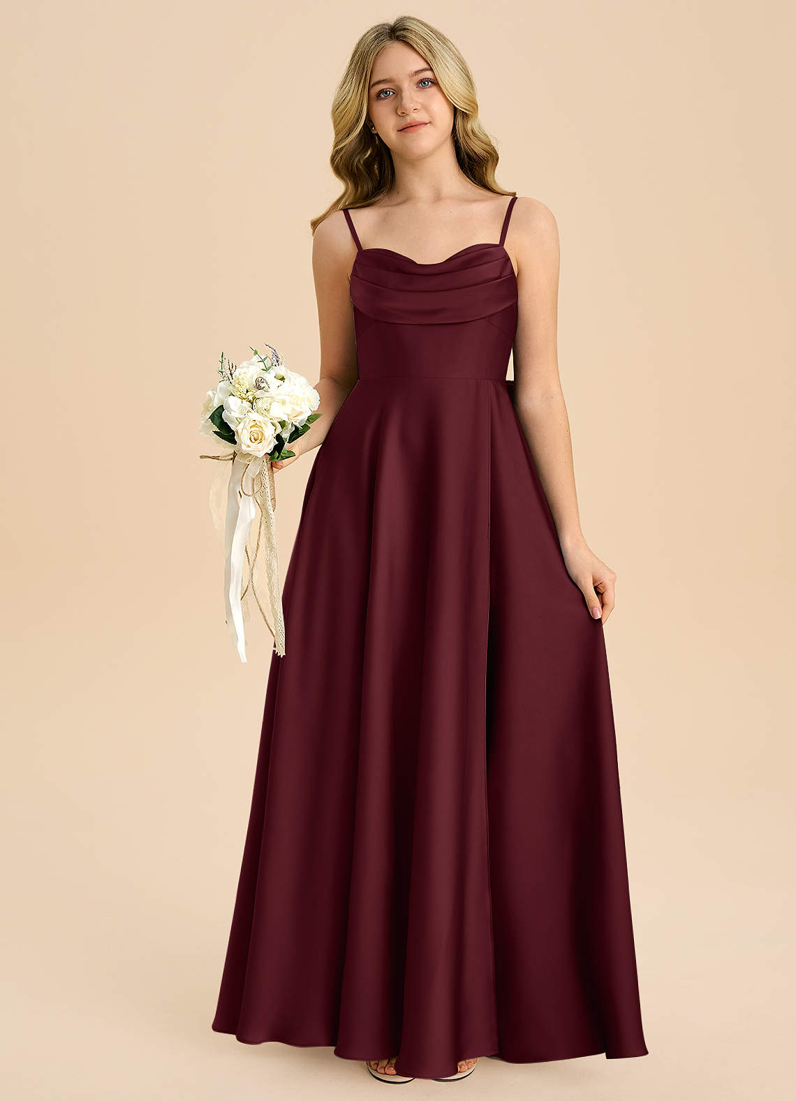 Azazie Bear Junior Cabernet A-Line Sweetheart Neckline Stretch Satin Dress image6
