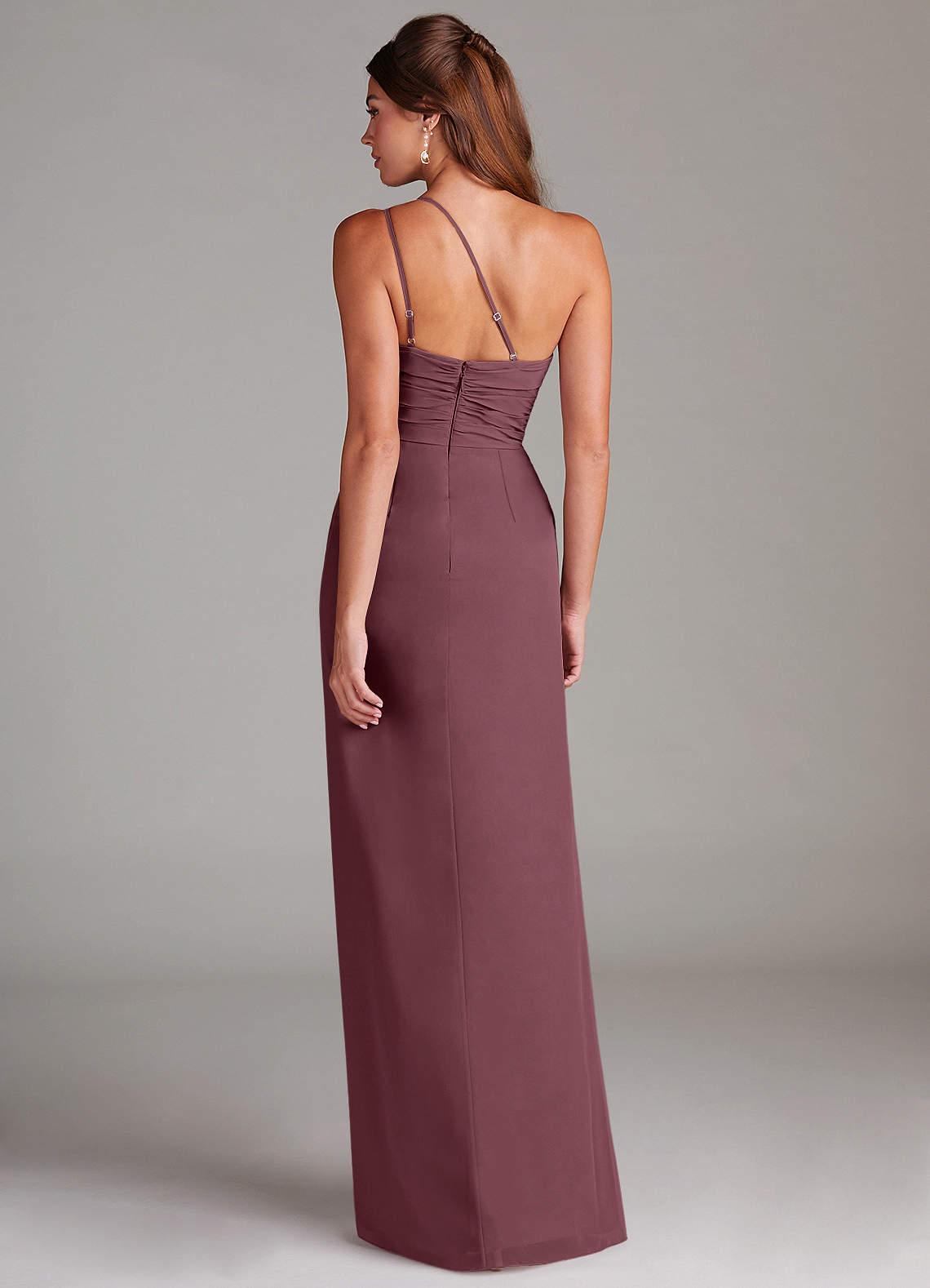 Azazie Eren Jurken voor bruidsmeisjes Jurk van Chiffon met Kolom One-Shoulder Sangria image6