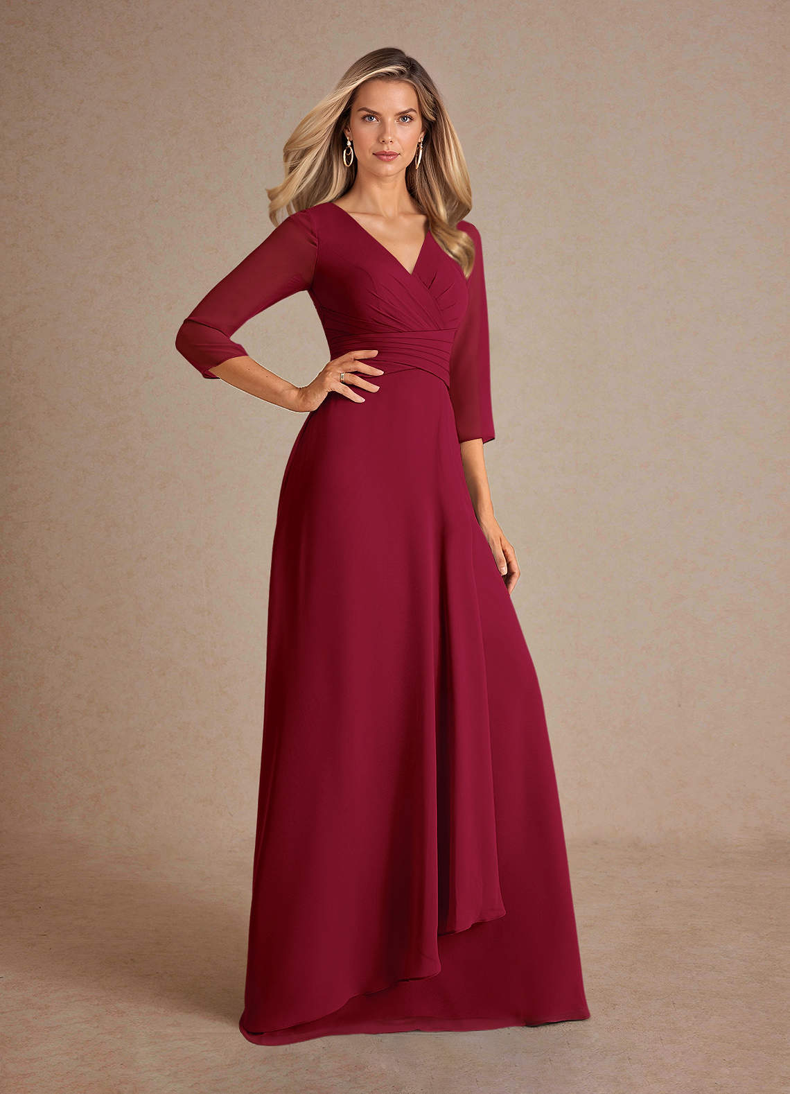 Azazie Mayfield Abiti per la Madre della Sposa Abito A-Line in Chiffon Plissettato Borgogna image3
