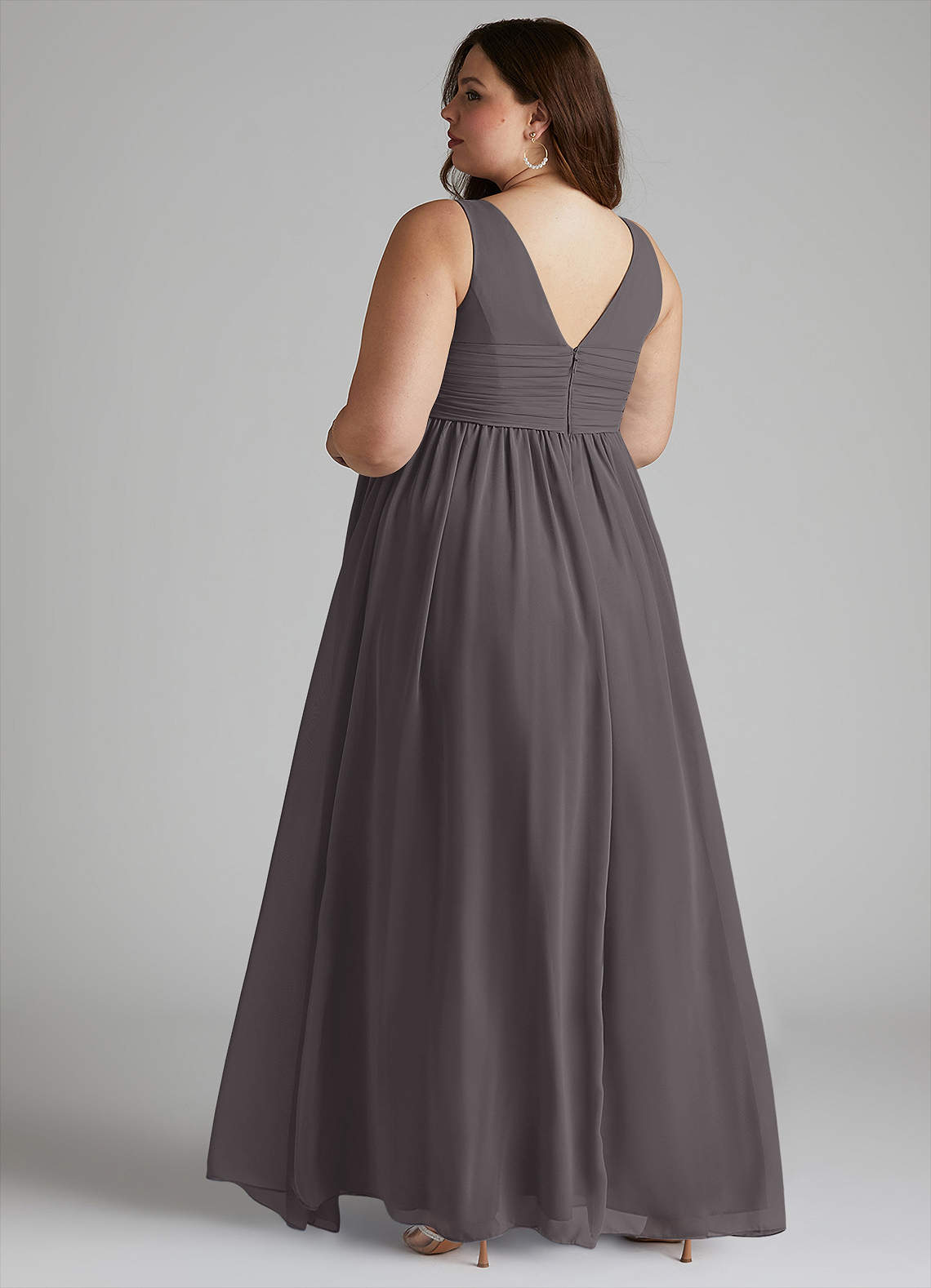 Azazie Yetta Maternity Bridesmaid Dresses A-Line V-Neck Gathered Chiffon Floor-Length Dress image10