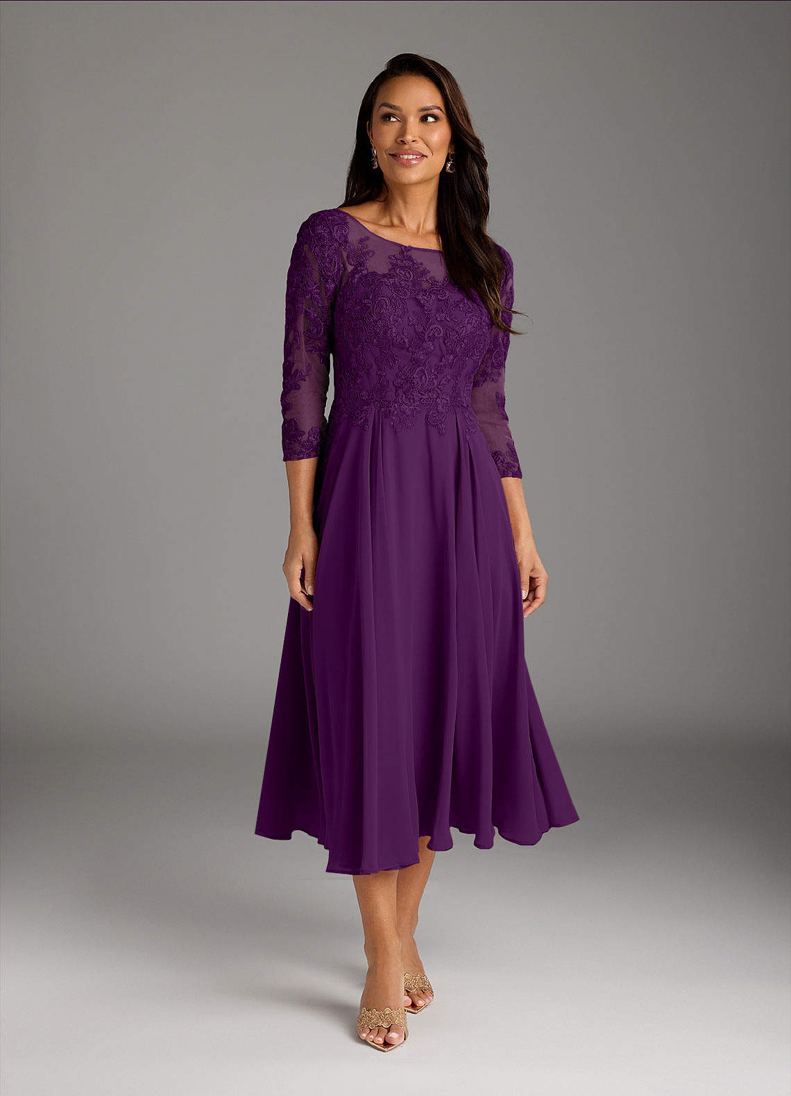 Azazie Marge Mother of the Bride Dresses Grape A-Line Scoop Lace Chiffon Dress image1