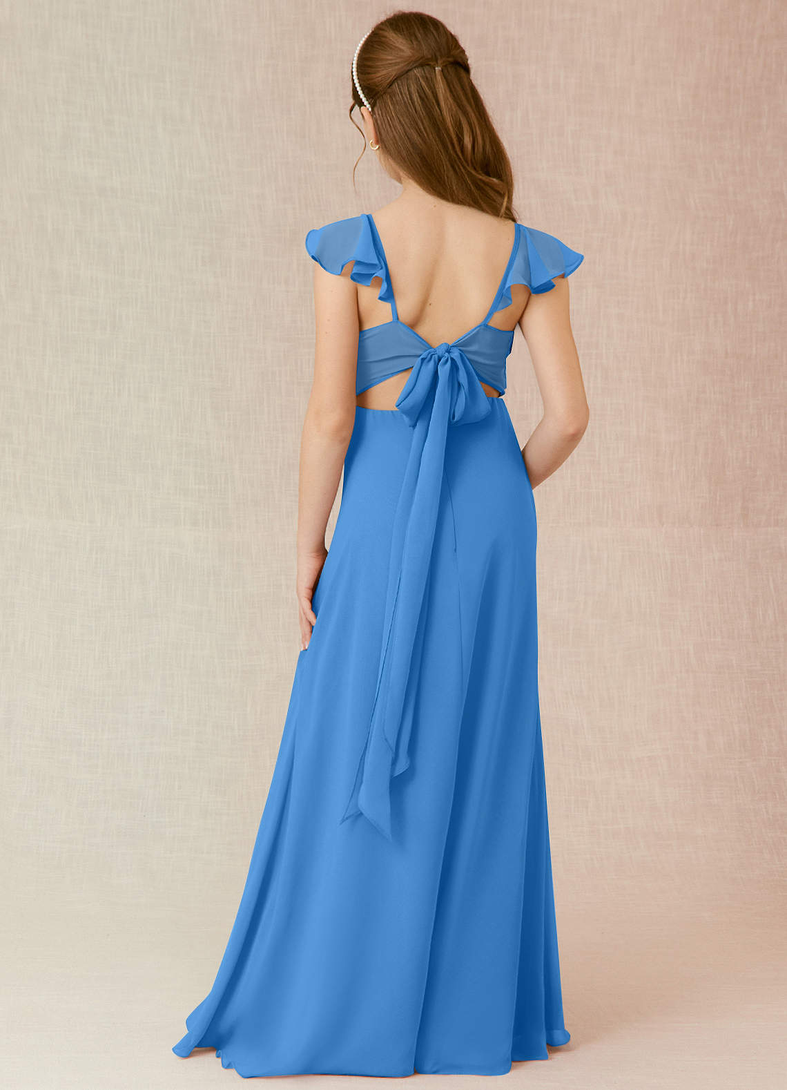 Azazie Everett Junior Vestido de Azul Grisaceo de Gasa de Corte En A image1