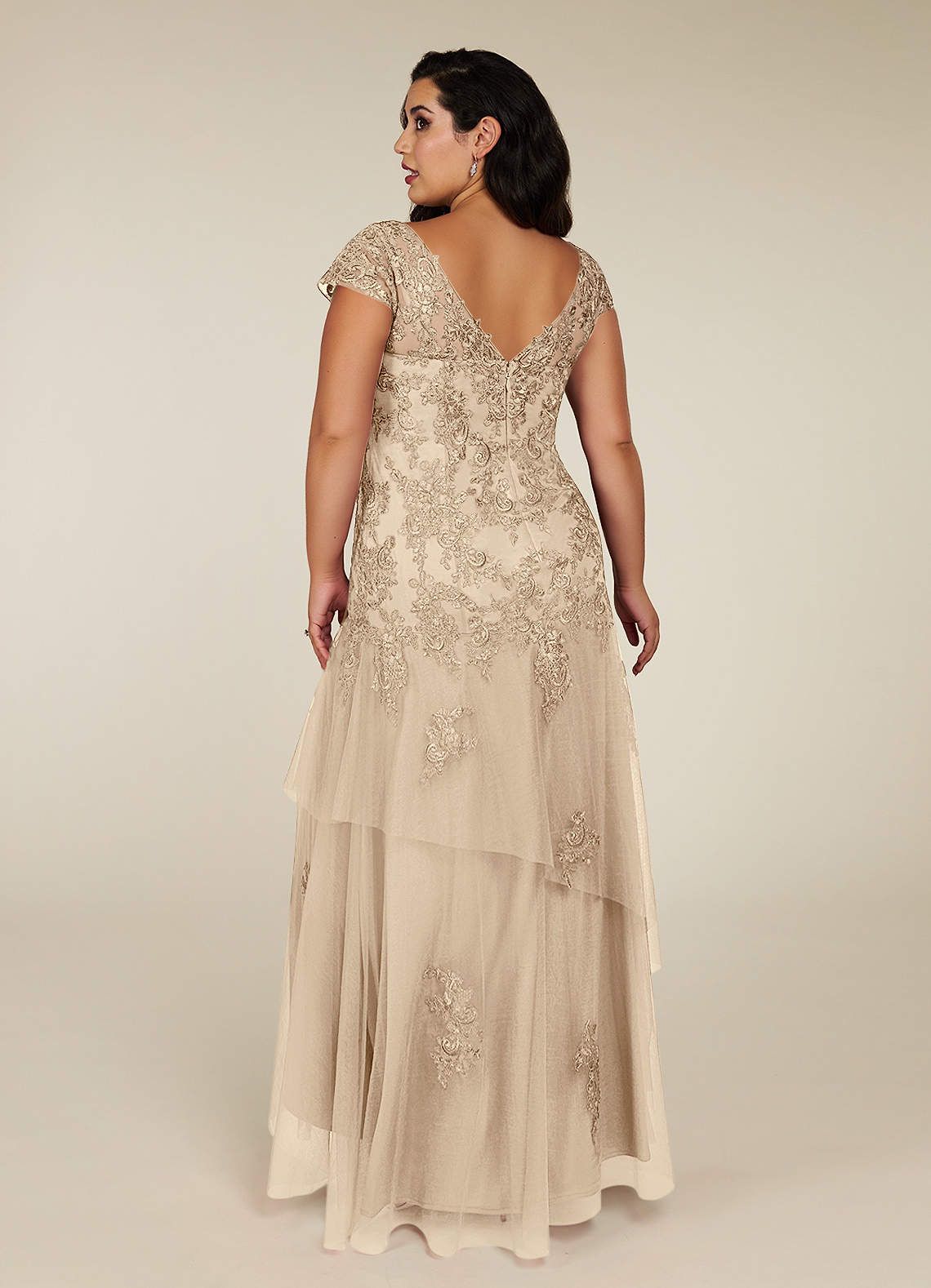 Azazie Romy Mother of the Bride Dresses Champagne Mermaid V-Neck Sequins Tulle Dress image7