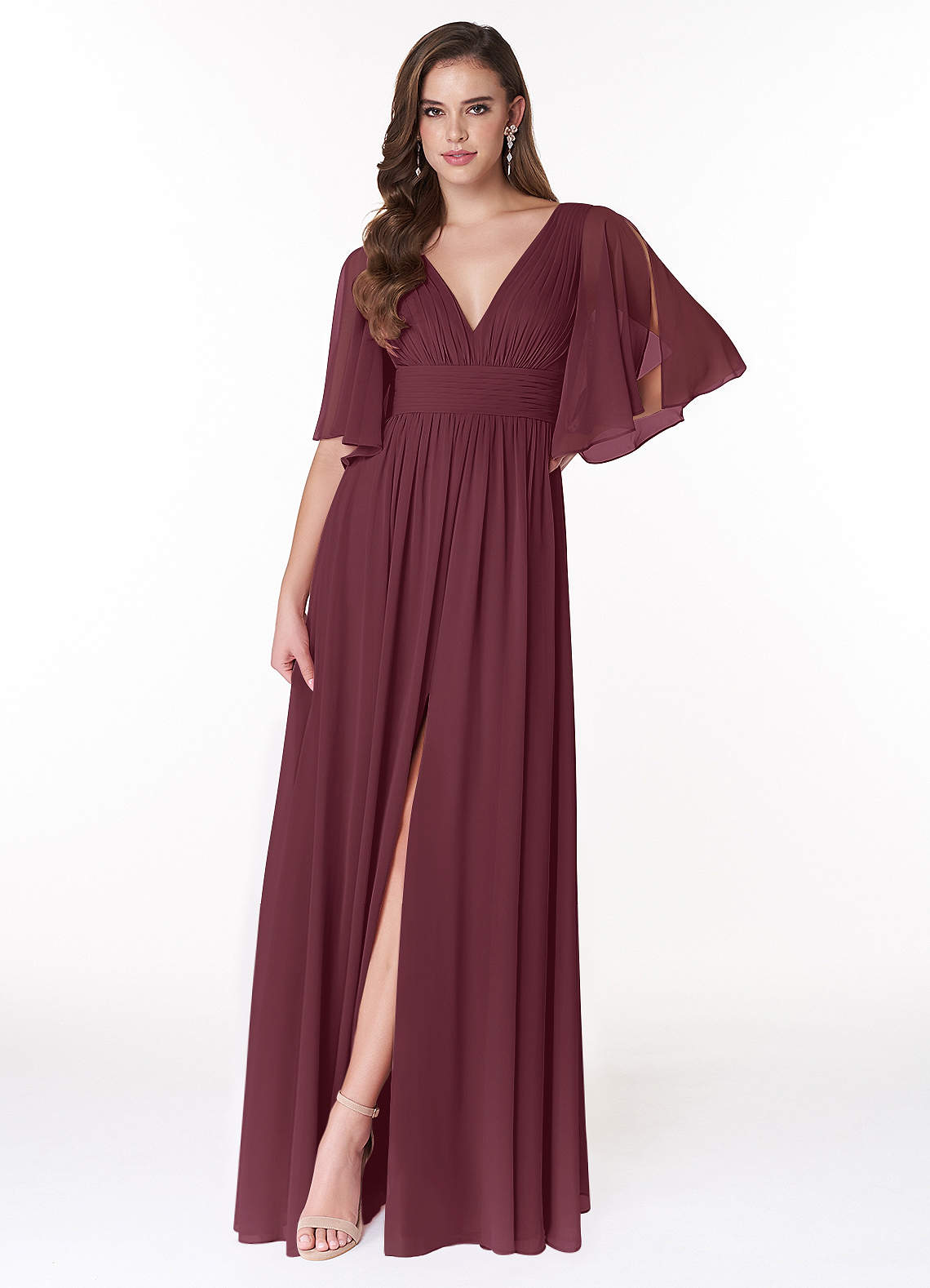 Azazie Temeka Bridesmaid Dresses Cabernet A-Line Ruched Chiffon Dress image1
