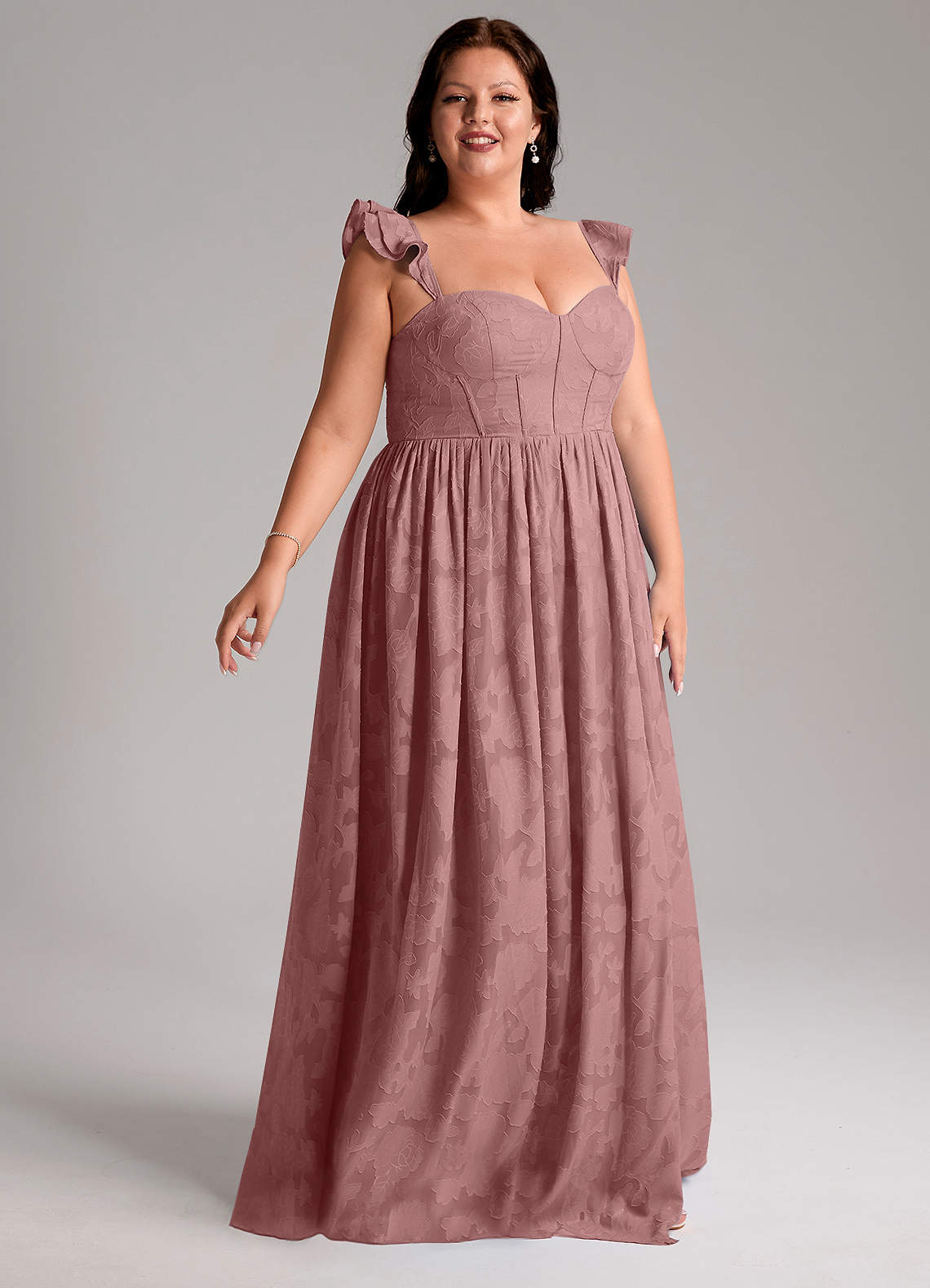 Azazie Denisse Bridesmaid Dresses Dusty Rose A-Line Ruched Floral Burnout Dress image9