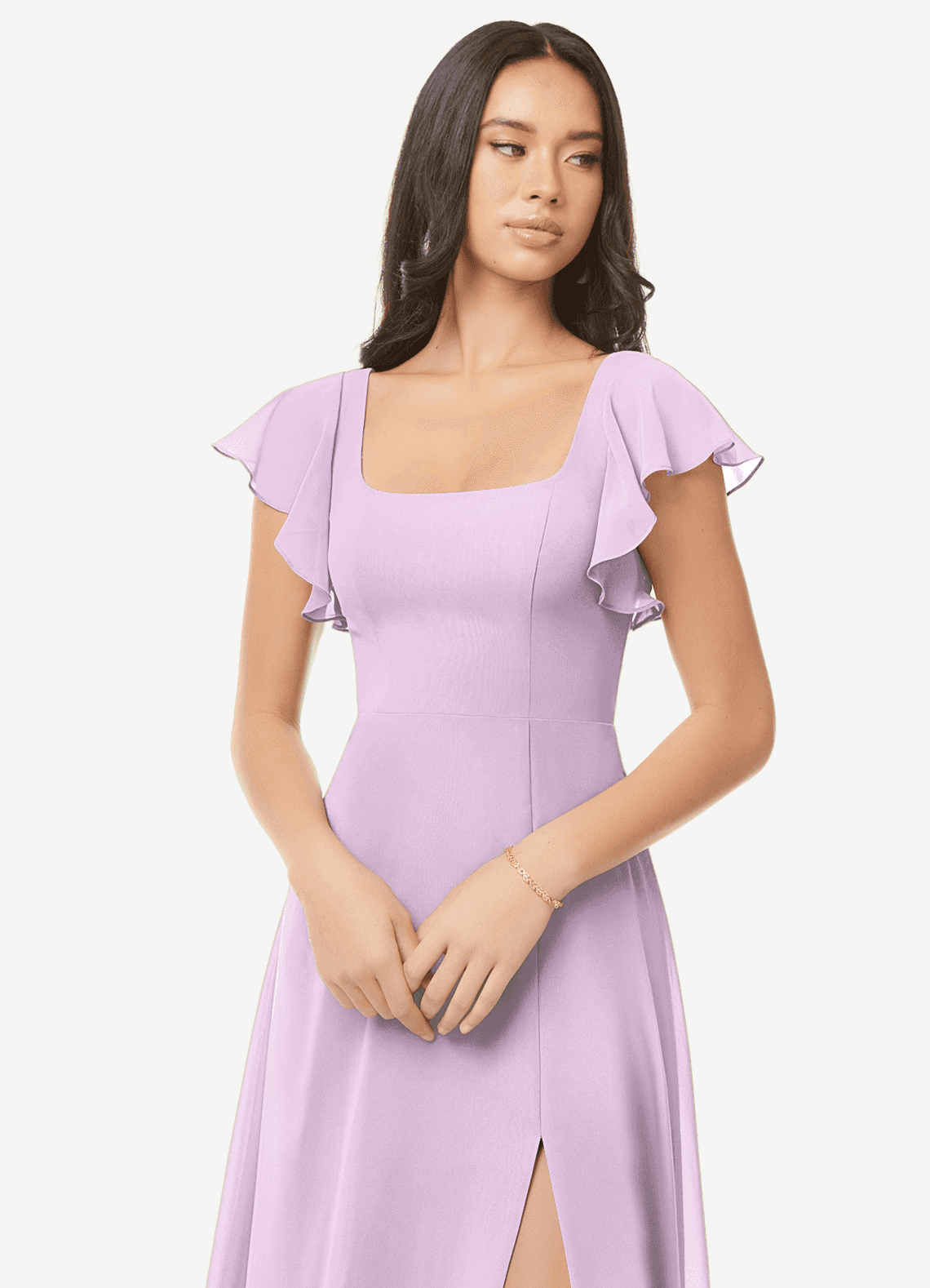 Azazie Bondi Bridesmaid Dresses Frosted Lilac A-Line Ruffled Chiffon Dress image5