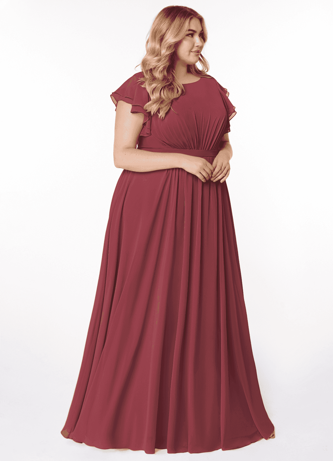 Azazie Daphne At-home Try On Dresses A-Line Ruffled Chiffon Floor-Length Dress image8