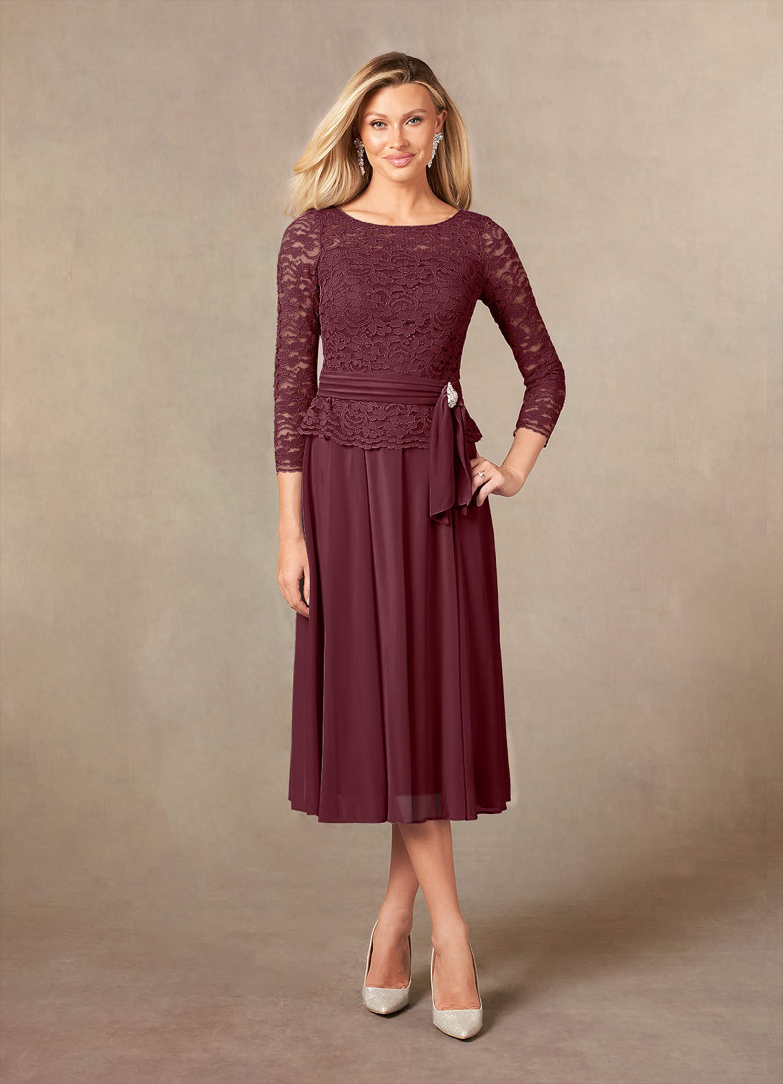 Azazie Charlee Cabernet A-Line Lace Dress Ready to Ship | Azazie