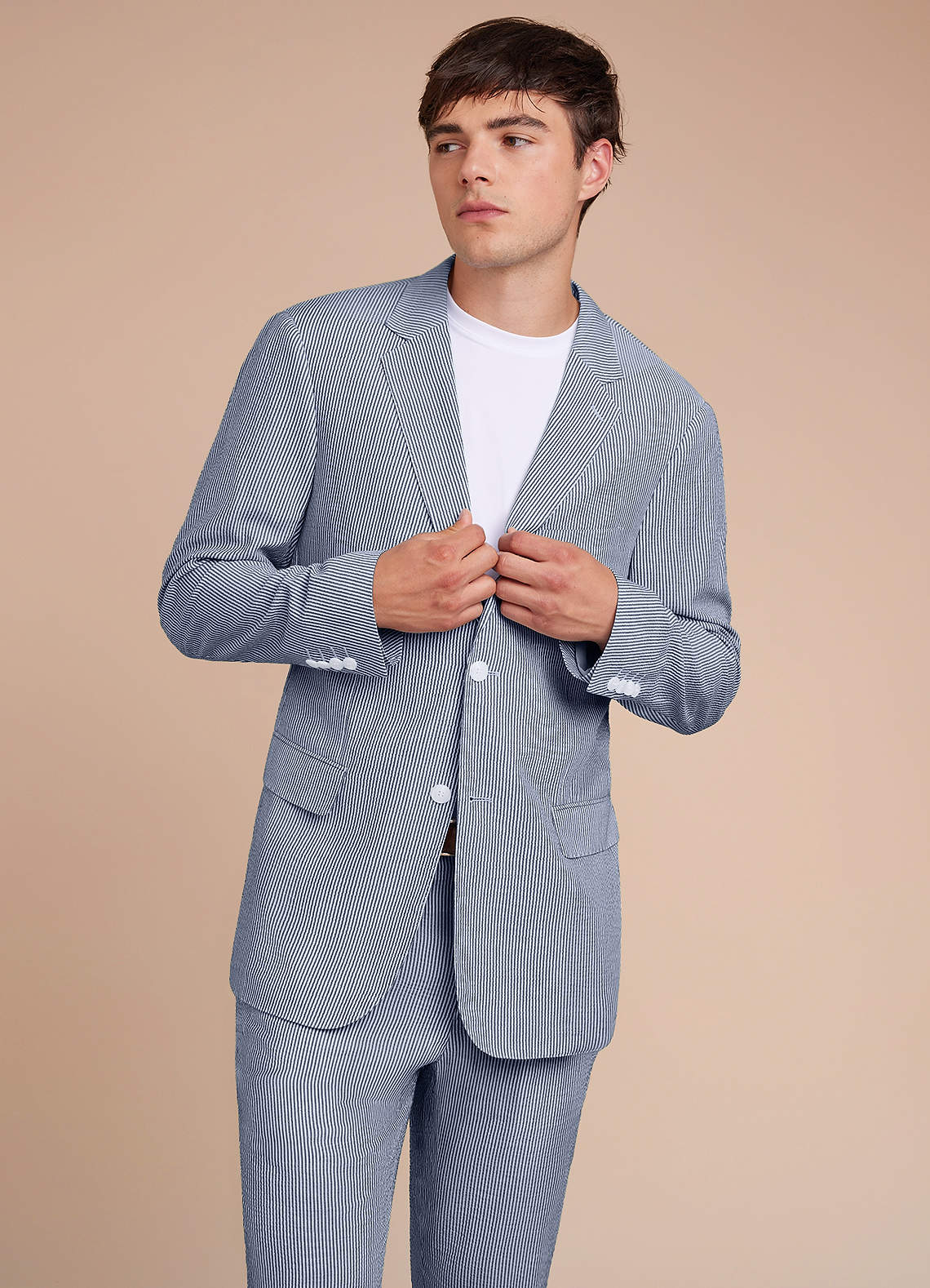 front Gavin Azul Chaqueta de traje de seersucker a rayas