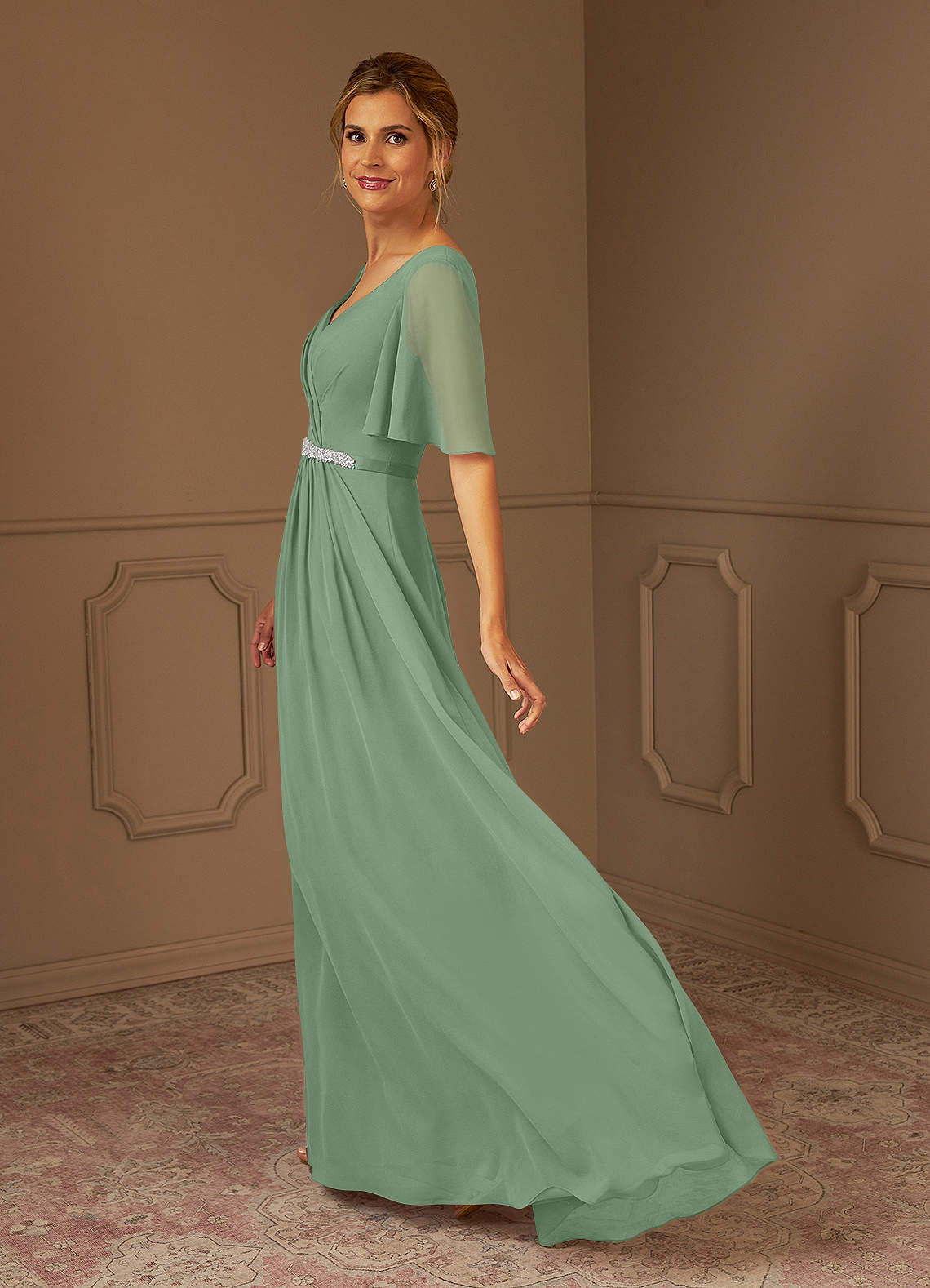 A-Line Pleated Chiffon Floor-Length Dress Plum