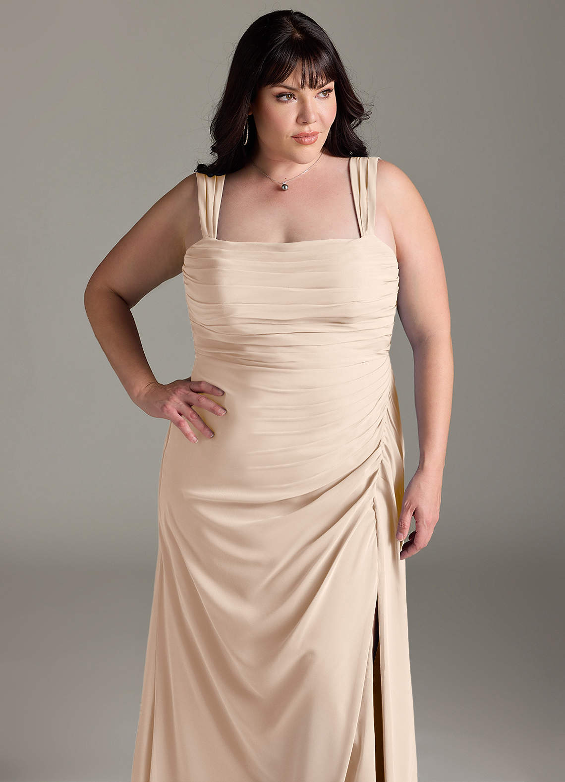 Azazie Jesaphine Bridesmaid Dresses White Alabaster Sheath Bow Chiffon Dress image12