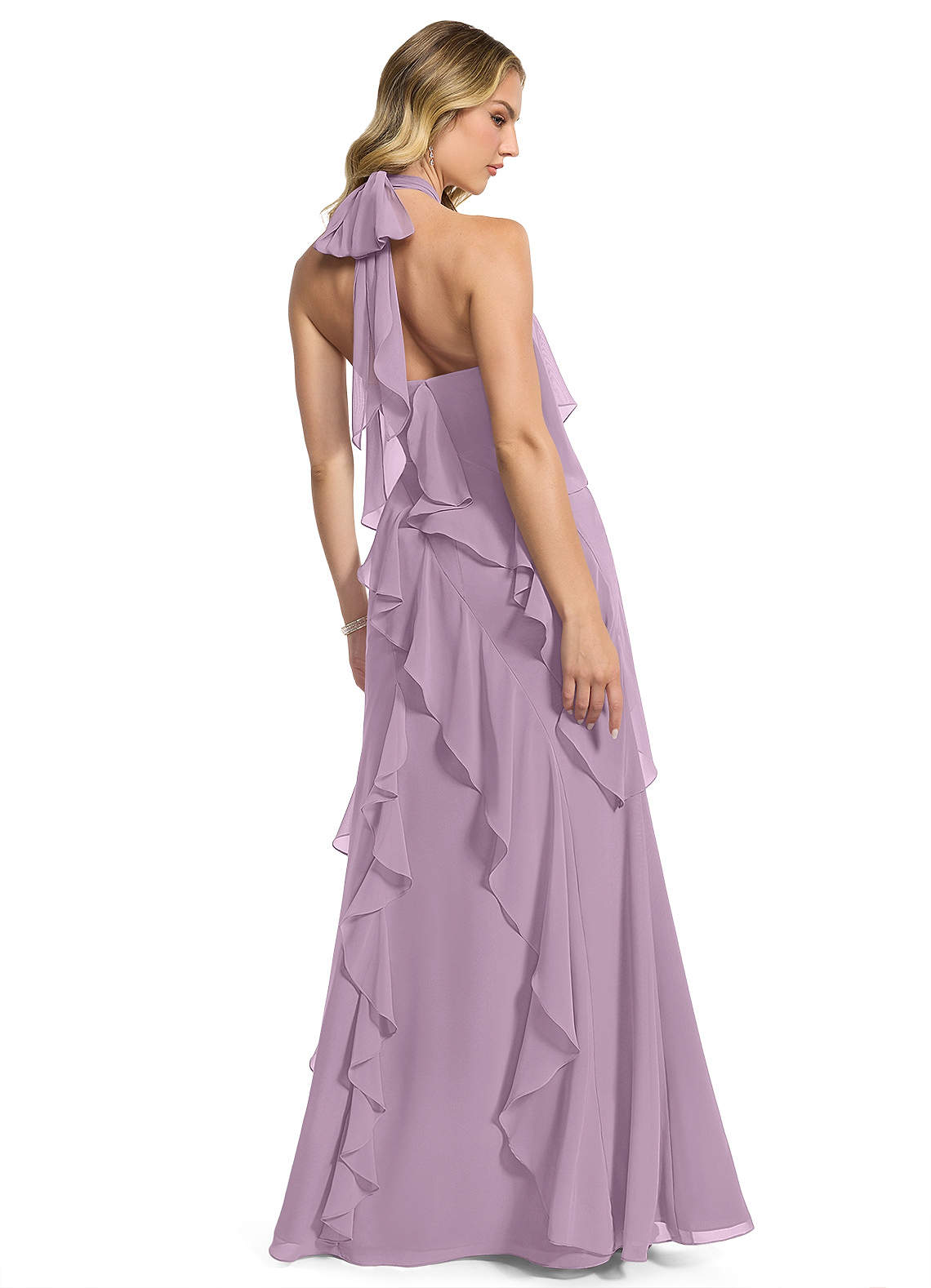 Azazie Velma At-home Try On Dresses Wisteria A-Line Side Slit Chiffon Dress image1
