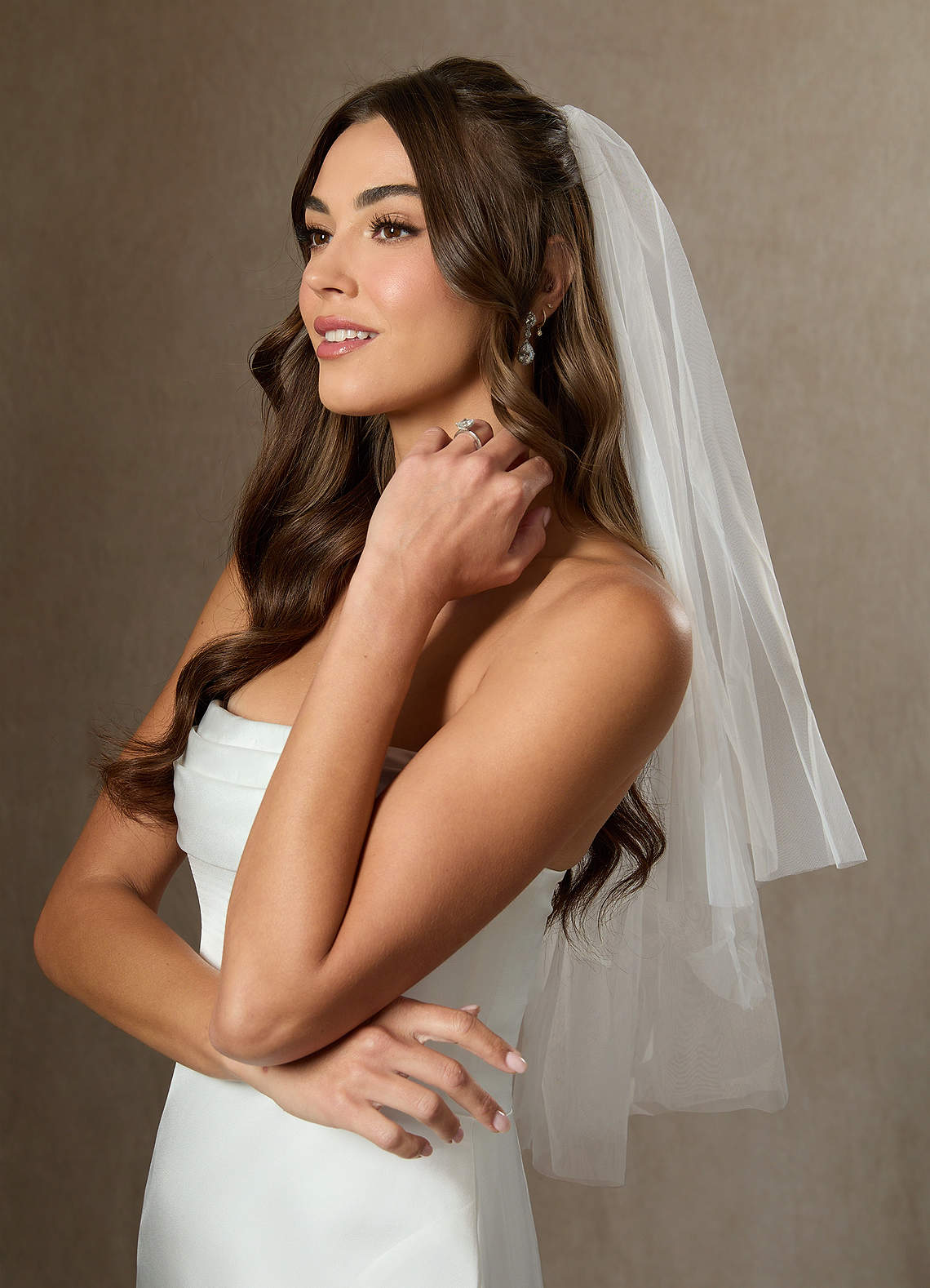 front Simple Waist Length Layered Veil