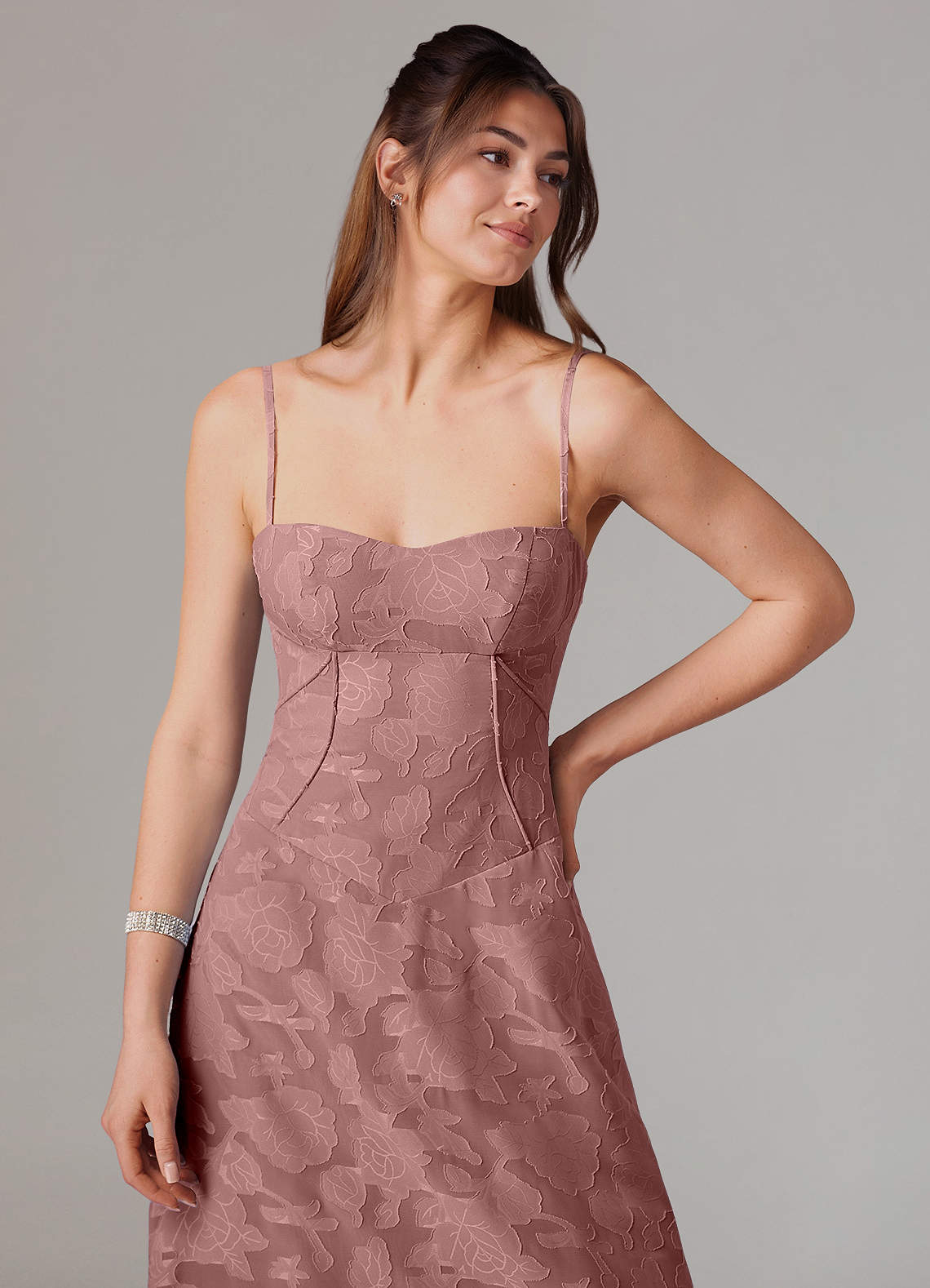Azazie Valentine Bridesmaid Dresses Dusty Rose A-Line Sweetheart Neckline Floral Burnout Dress image5