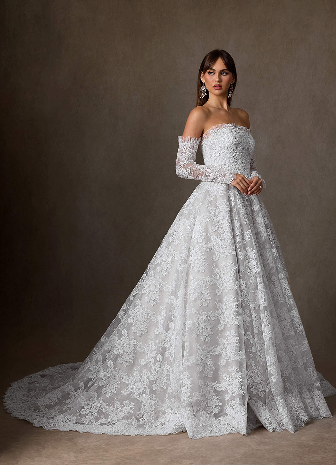 Azazie Hinata Wedding Dresses Diamond White Ball-Gown Strapless Lace Dress image3