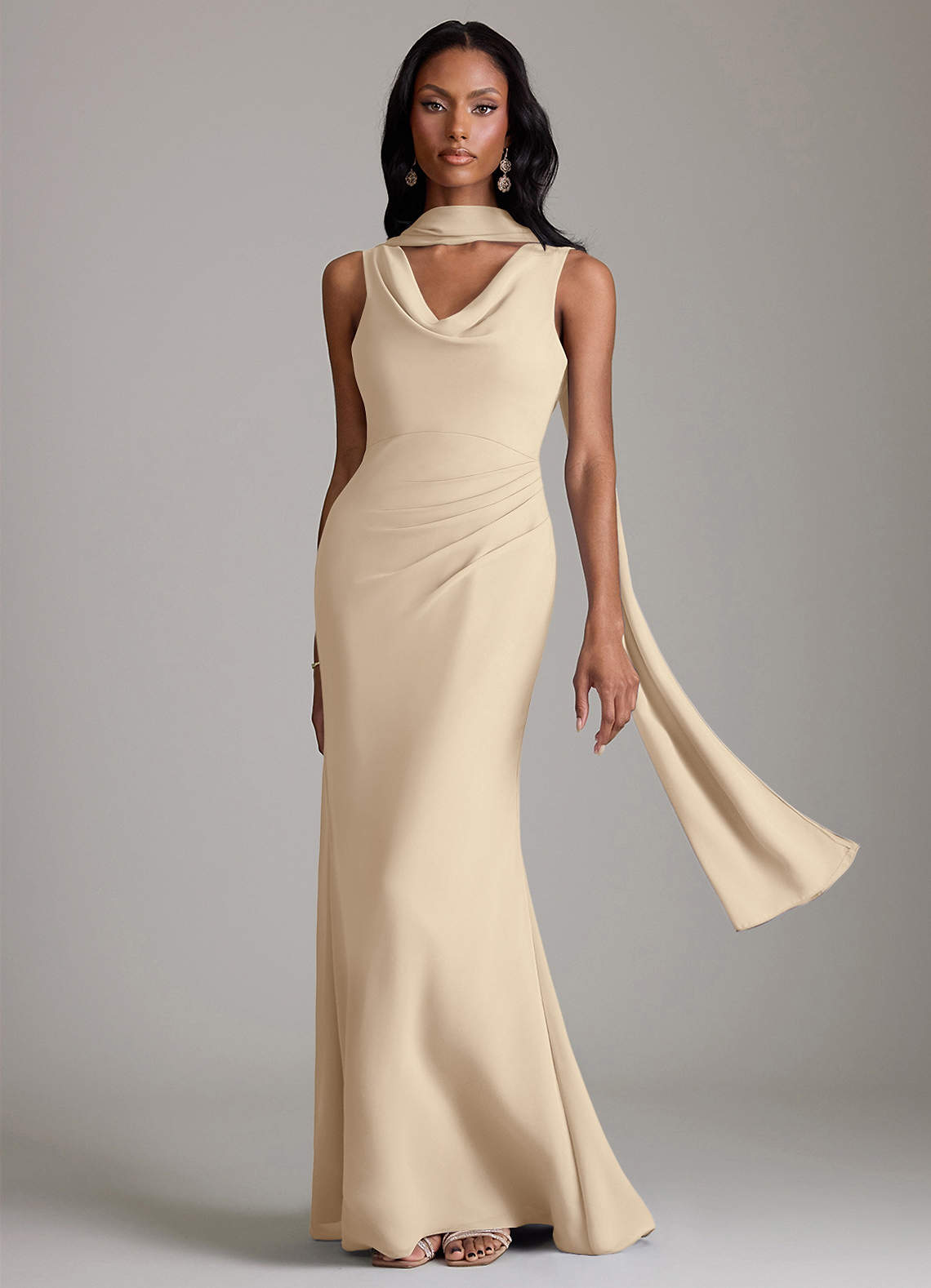 Azazie Linelle Champagne Chiffon Bridesmaid Dresses | Azazie