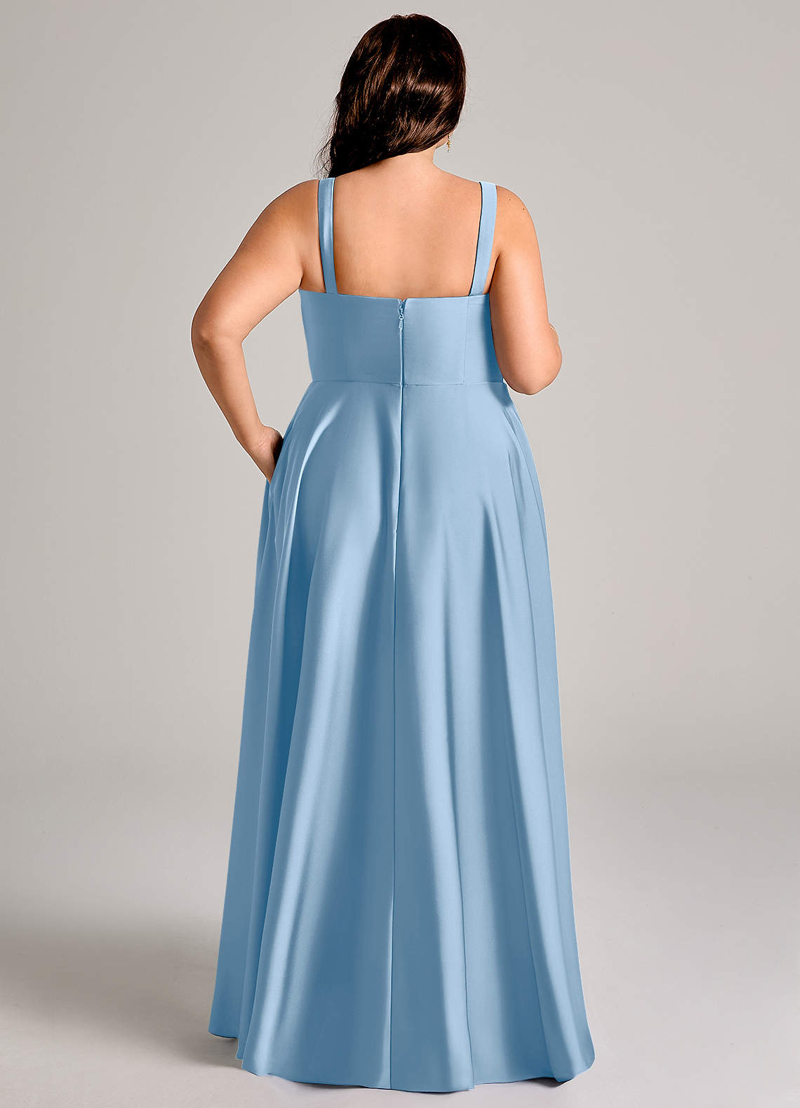 Azazie Shaude Bridesmaid Dresses Powder Blue A-Line Pleated Stretch Satin Dress image11