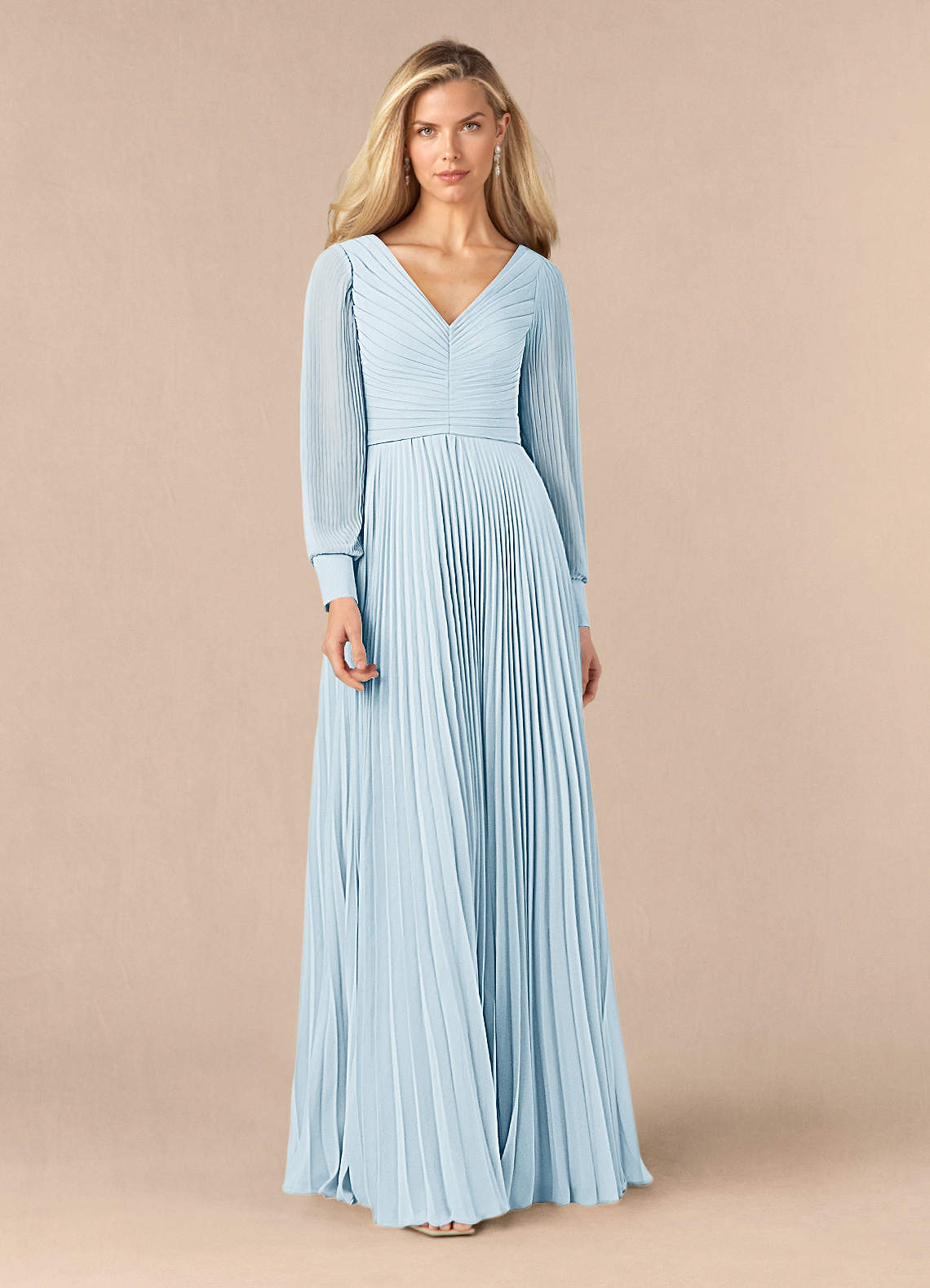 Azazie Zina Abiti per la Madre della Sposa Abito A-Line in Chiffon Plissettato Azzurro image1