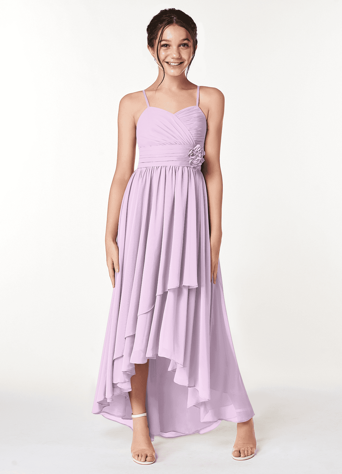 Azazie Catalina Junior Frosted Lilac A-Line Ruched Chiffon Dress image3