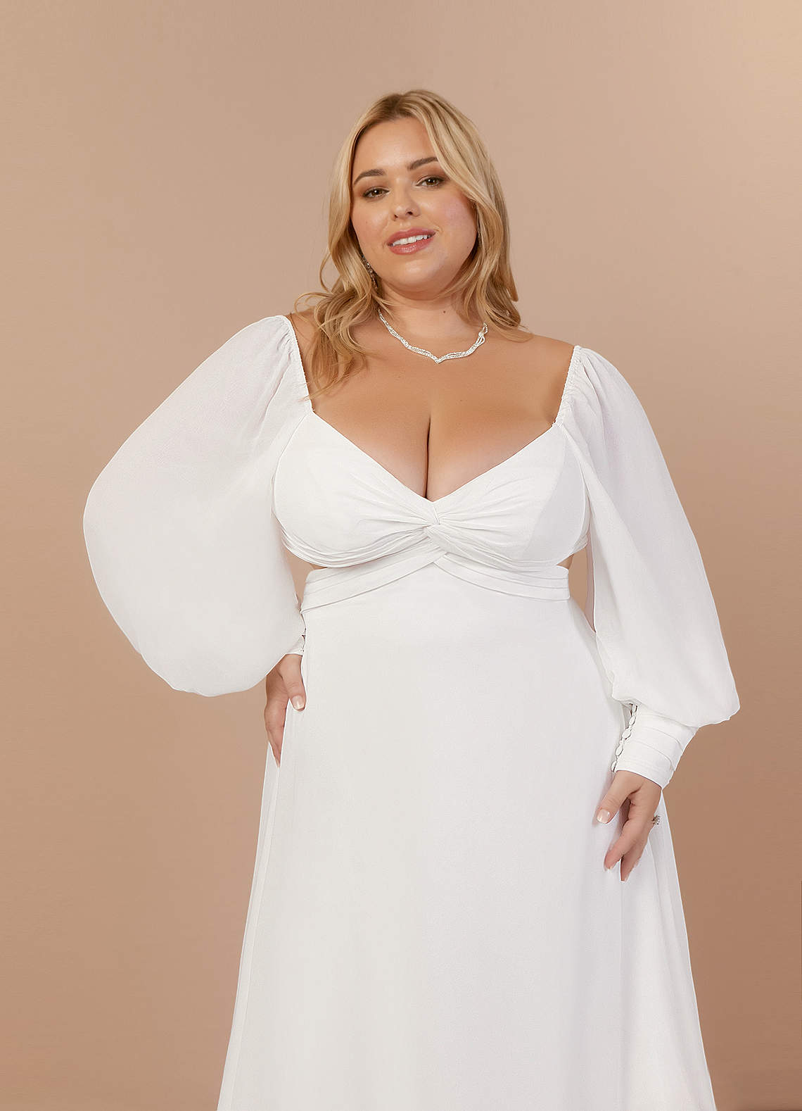 Azazie Delfina Wedding Dresses Diamond White A-Line V-Neck Pleated Chiffon Dress image12