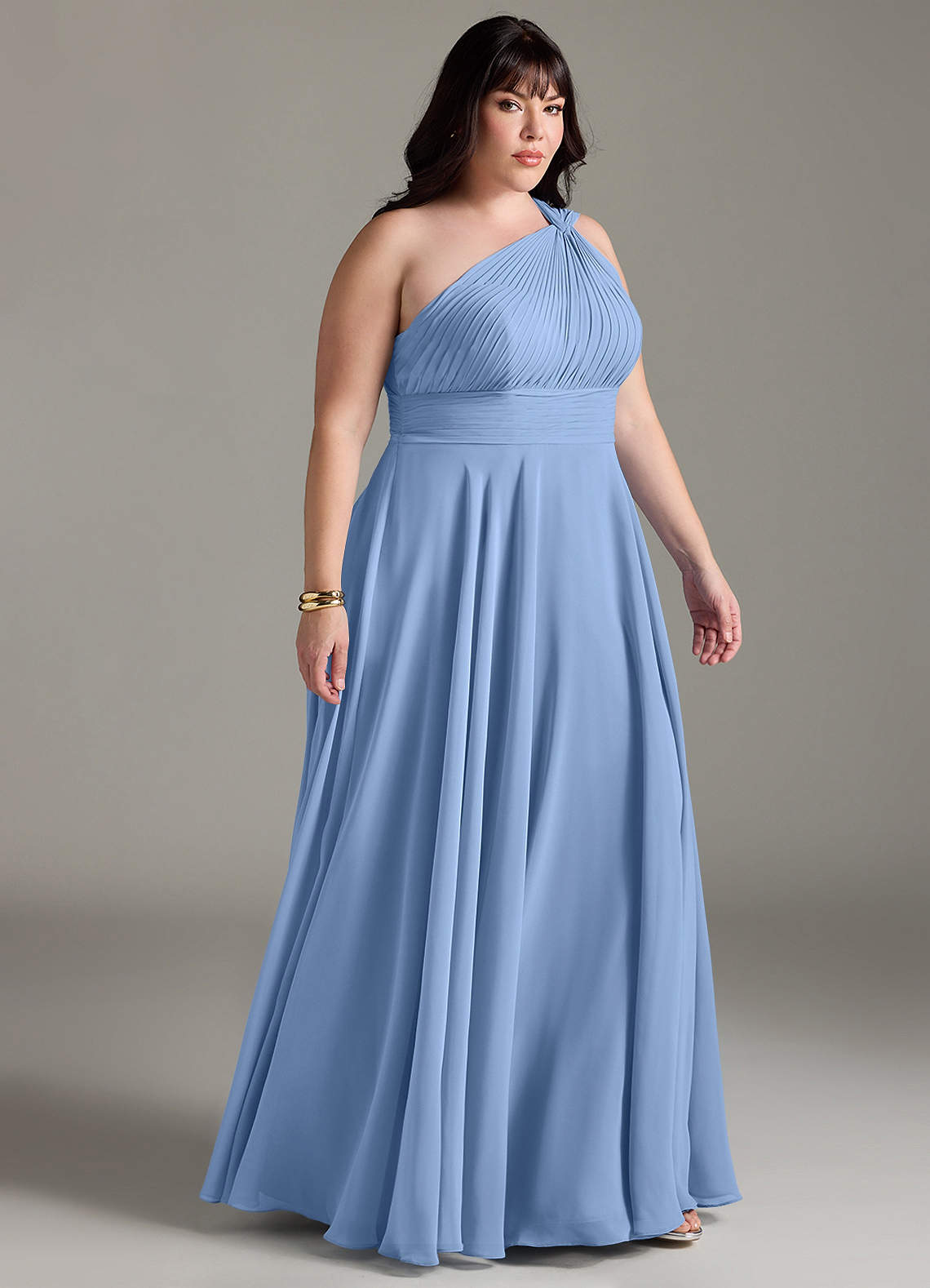 Azazie Charlize Bridesmaid Dresses Steel Blue A-Line One Shoulder Chiffon Dress image9