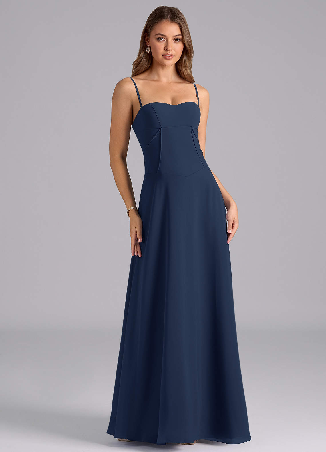 Azazie Valentine Bridesmaid Dresses Dark Navy A-Line Corset Chiffon Dress image1