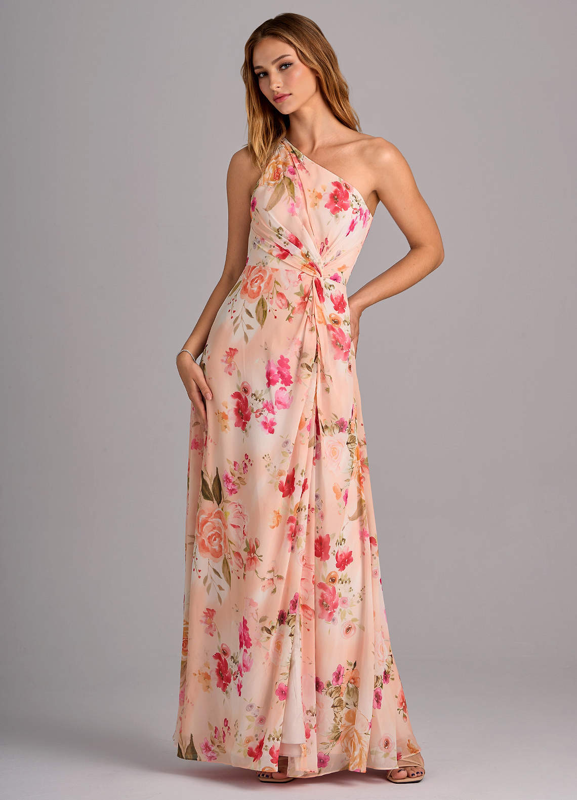Azazie Brooke Bridesmaid Dresses Abstract Bouquet Floral A-Line One Shoulder Chiffon Dress image1