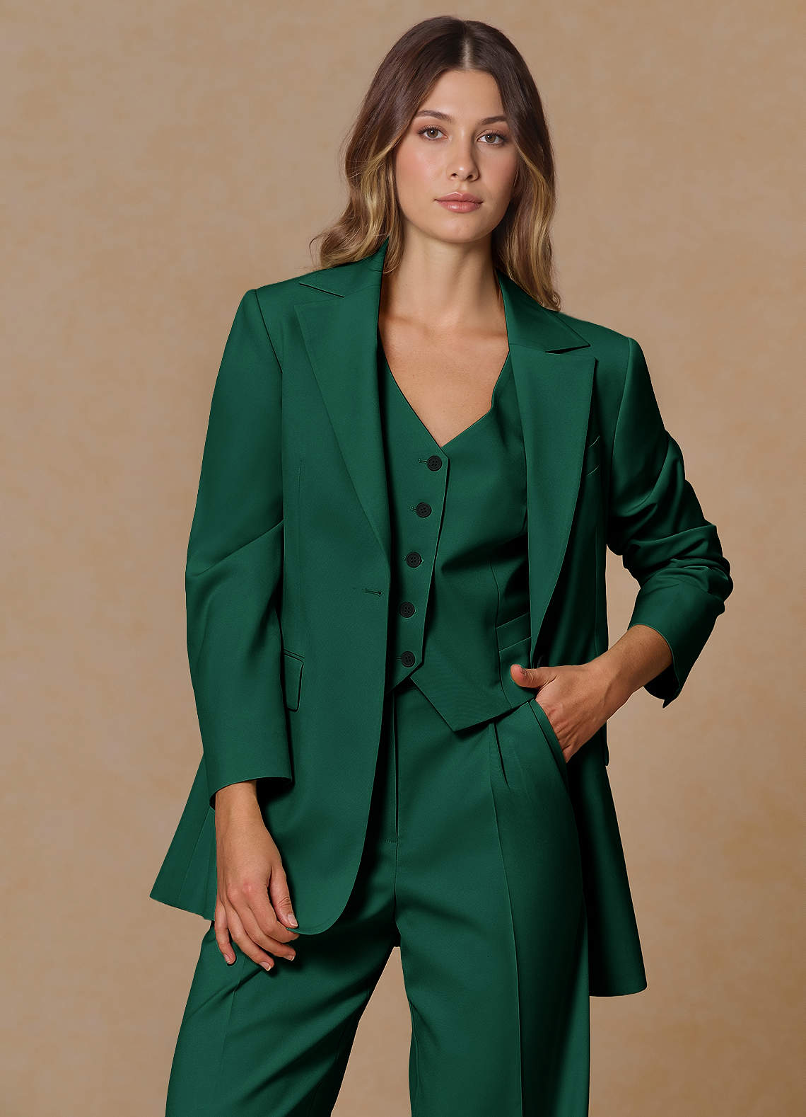 front Rowan Emerald Refined Weave Performance blazer