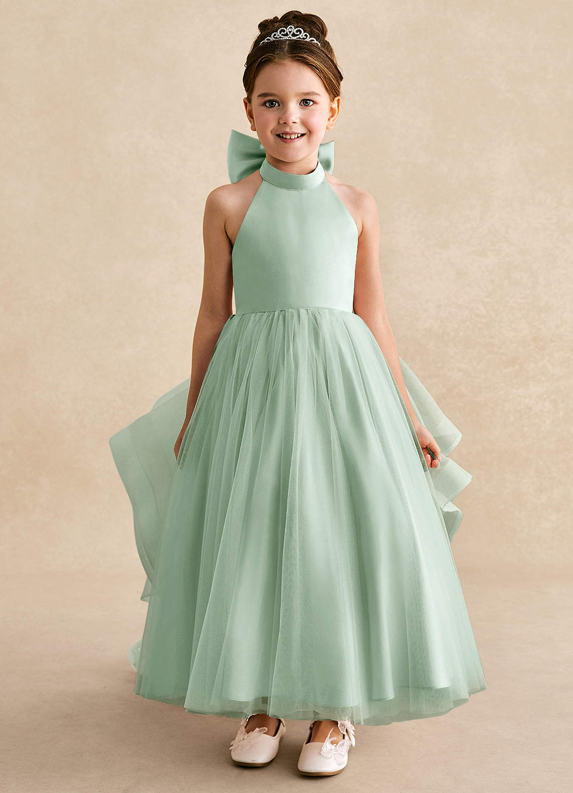 Azazie Bev Flower Girl Dresses Agave A-Line Convertible Tulle Dress image2