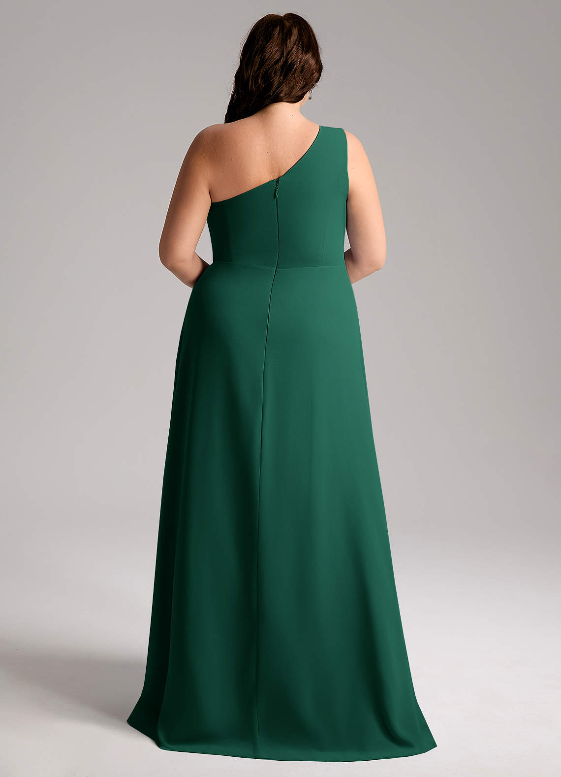 Azazie Brooke Vestidos de madrinha de casamento Vestido Esmeralda de Chiffon de Linha A com Um ombro image8