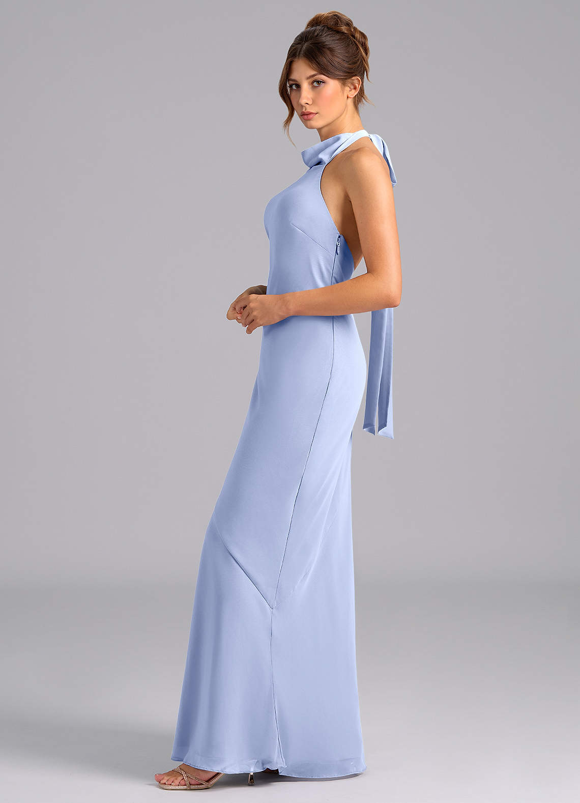 Azazie Velli Bridesmaid Dresses Ice Mermaid High Neck Chiffon Dress image4