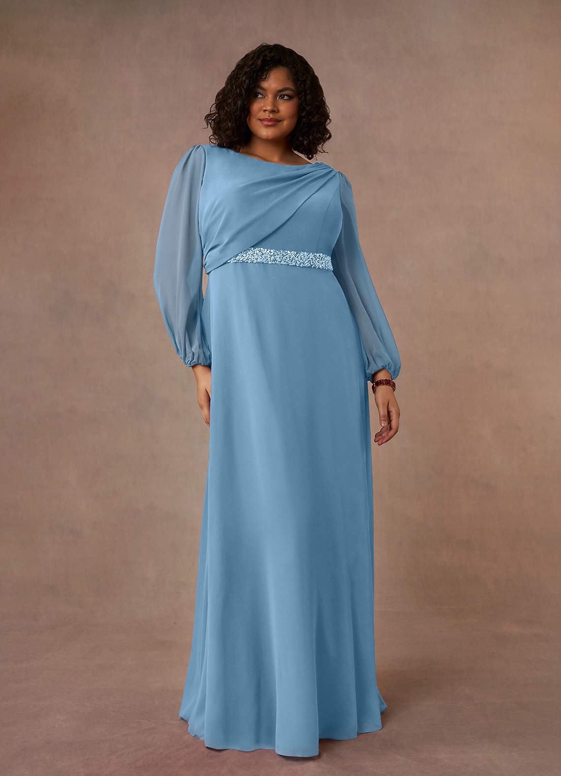 Azazie Priyanka Suknie dla Matki Panny Młodej Linia A Pofałdowany Szyfon Długość podłogi Sukienka image1