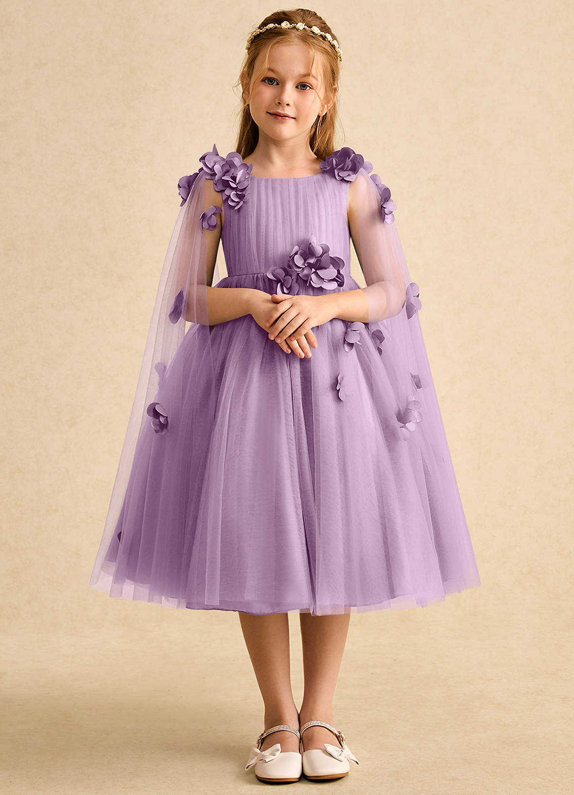 Azazie Staria Flower Girl Dresses Wisteria Ball-Gown Ruched Tulle Dress image1
